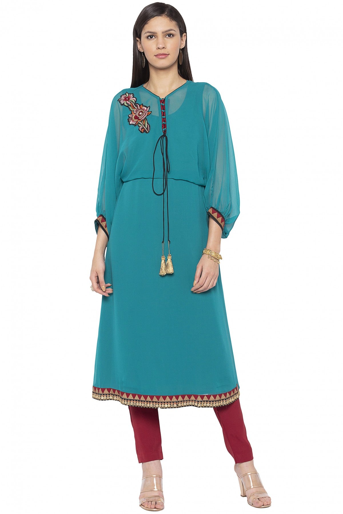 Blue Colour Plus Size Georgette Embroidery Kurta Set