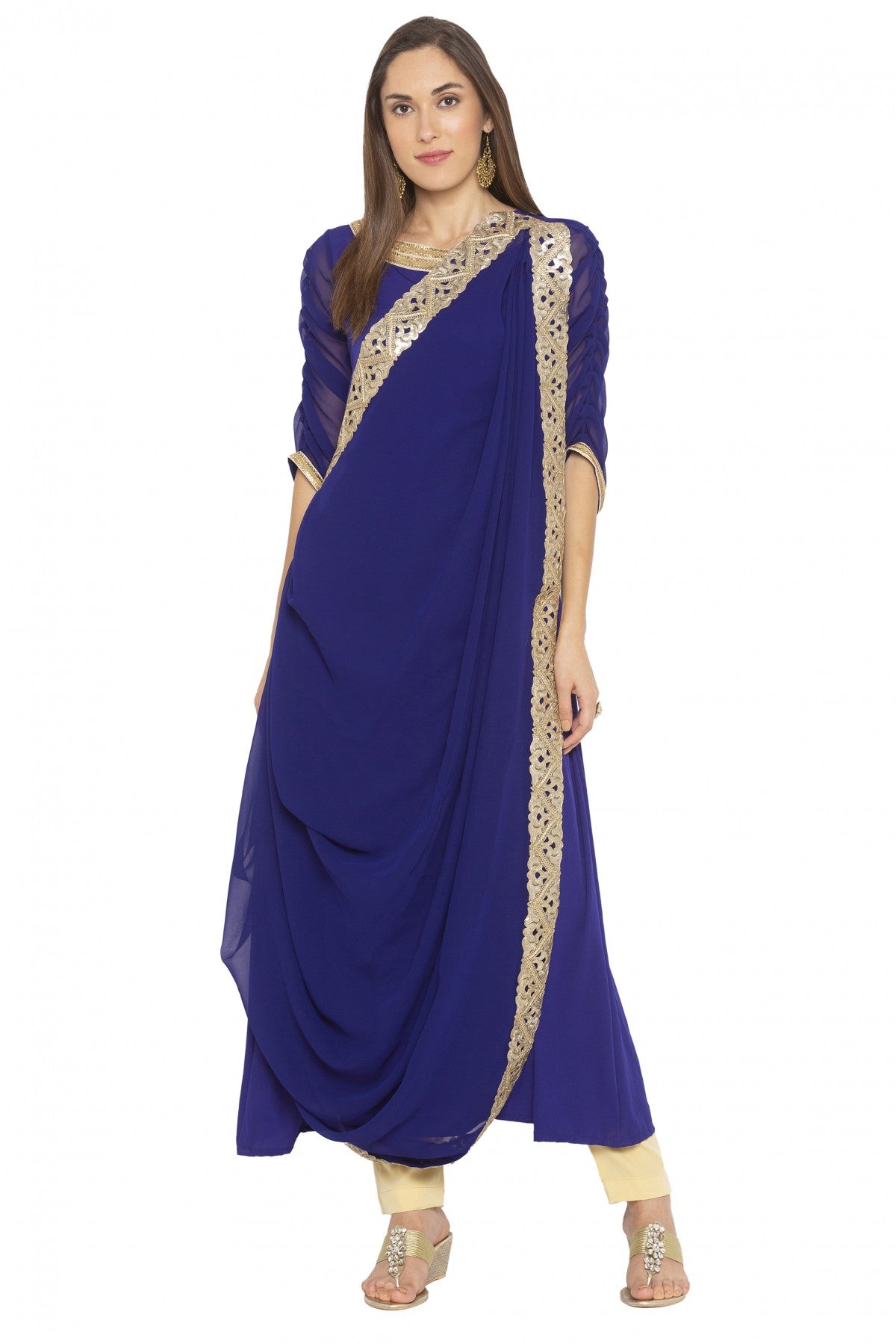 Blue Colour Plus Size Georgette Embroidery Kurta Set