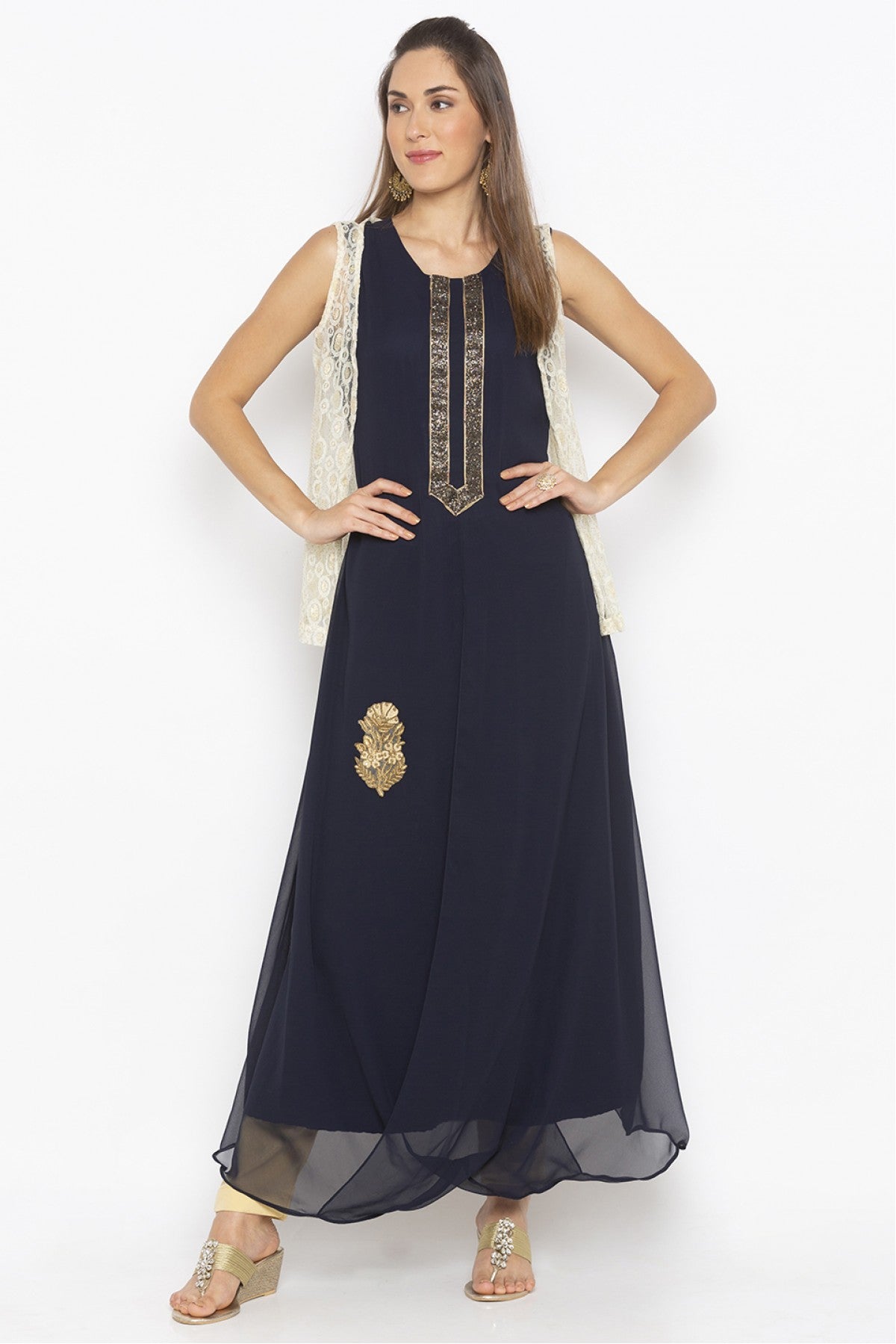 Blue Colour Plus Size Georgette Embroidery Kurta Set