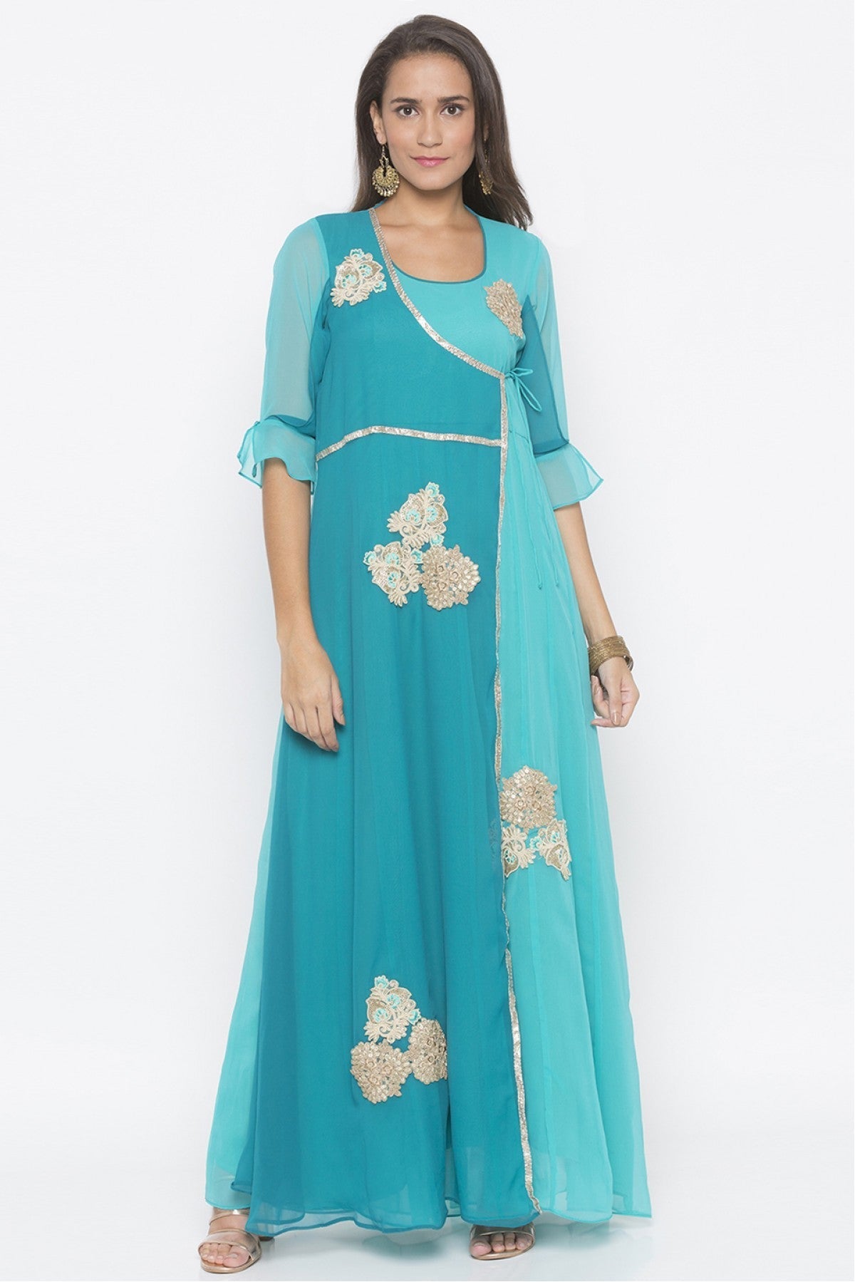 Blue Colour Plus Size Georgette Embroidery Kurti