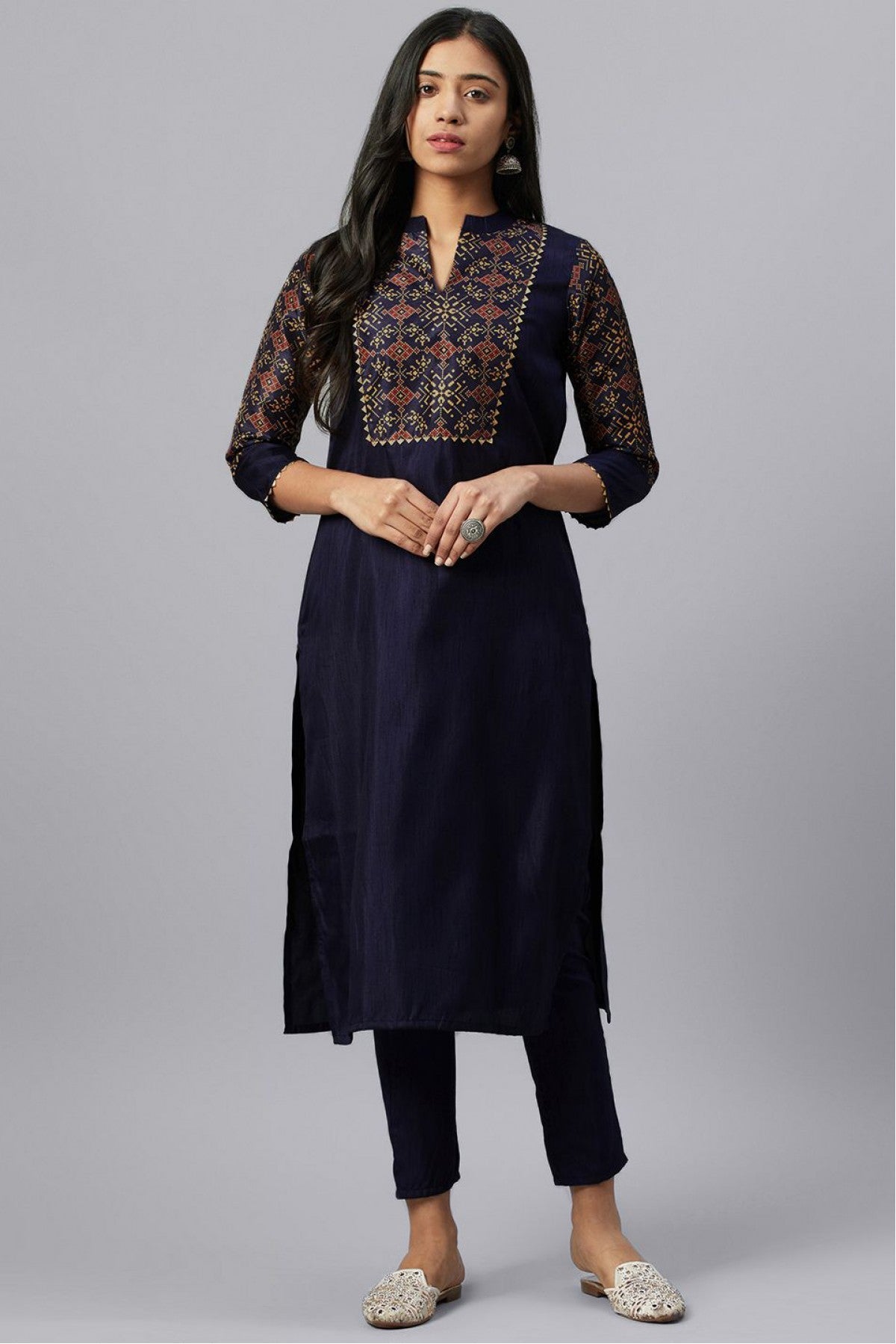 Blue Colour Plus Size Poly Silk Party Wear Kurti VSKR1060050