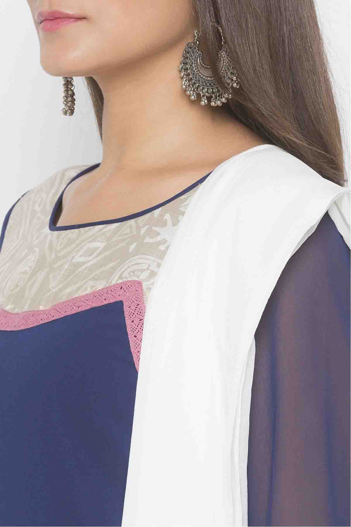 Blue Colour Plus Size Stitched American Crepe Embroidery Palazzo Pant Suit VSSS1070283