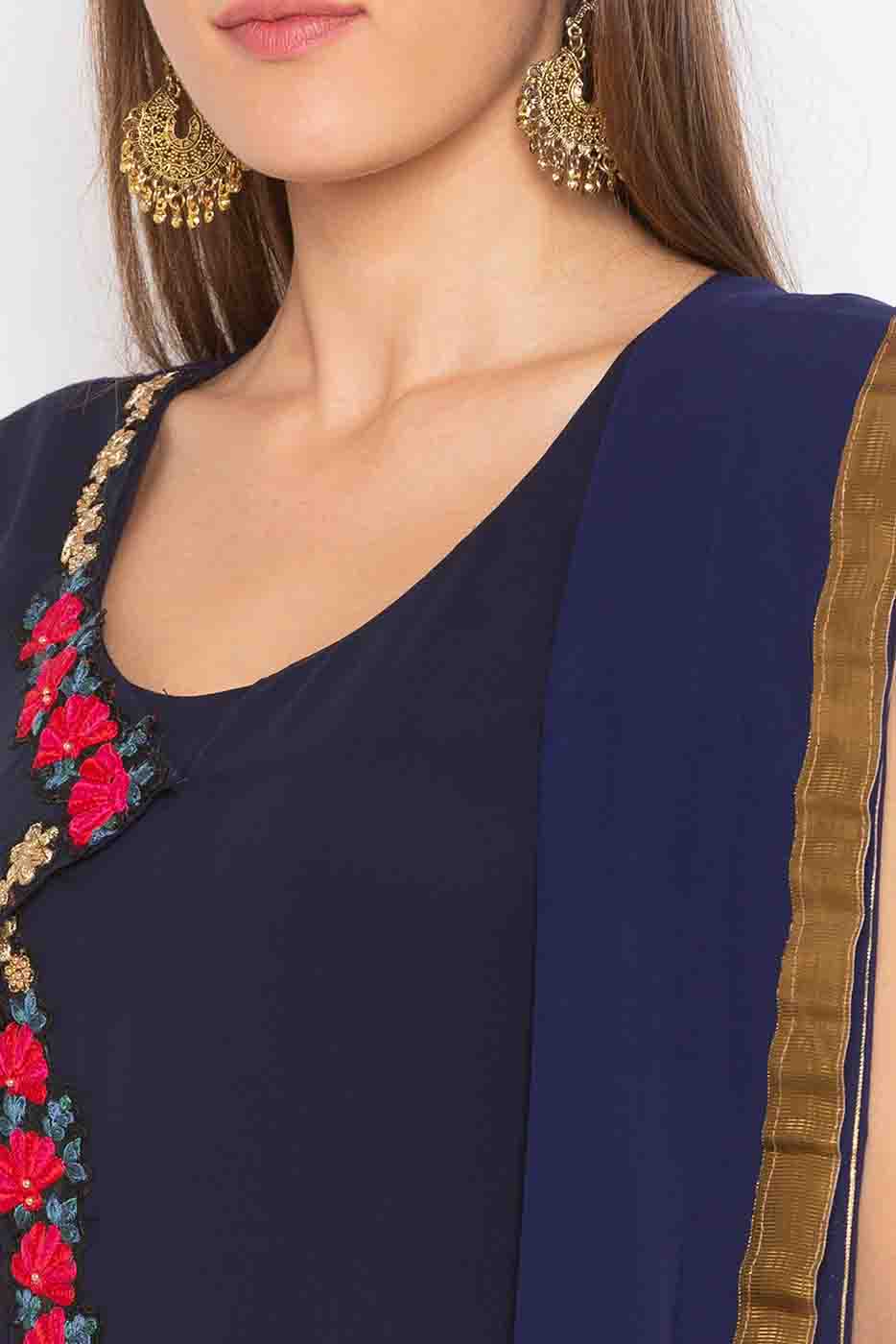 Blue Colour Plus Size Stitched Cotton Embroidery Palazzo Pant Suit VSSS1070294