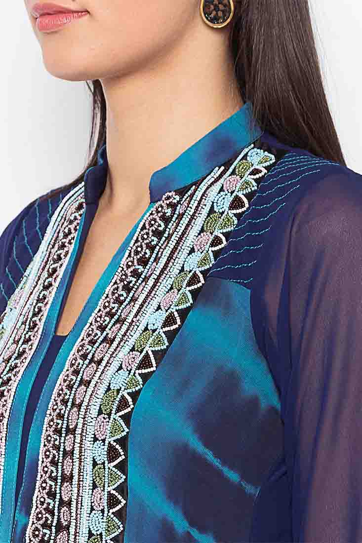 Blue Colour Plus Size Stitched Georgette Embroidery Palazzo Pant Suit VSSS1070245