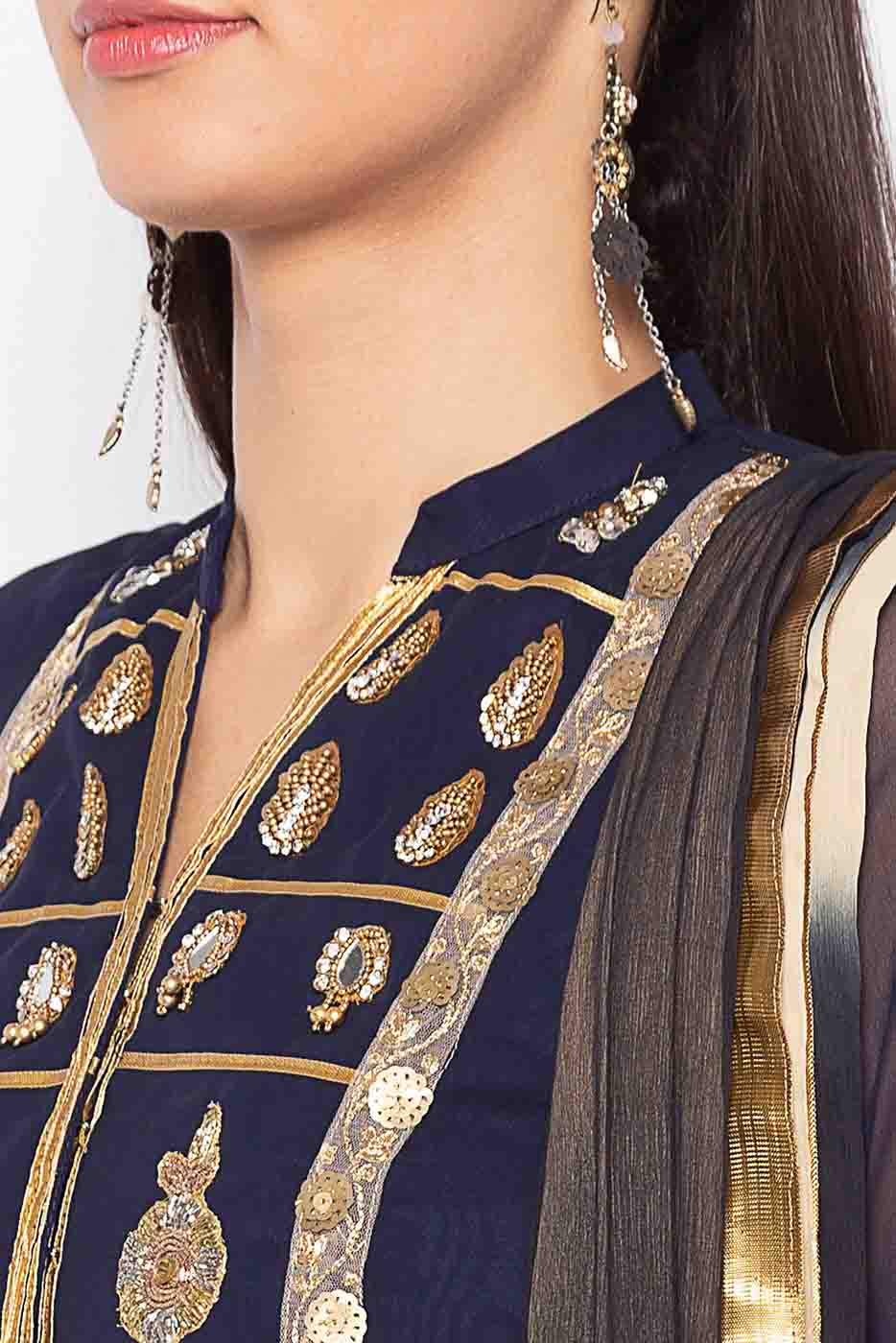 Blue Colour Plus Size Stitched Georgette Embroidery Palazzo Pant Suit VSSS1070246