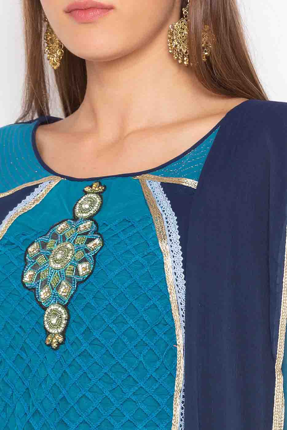 Blue Colour Plus Size Stitched Georgette Embroidery Palazzo Pant Suit VSSS1070290