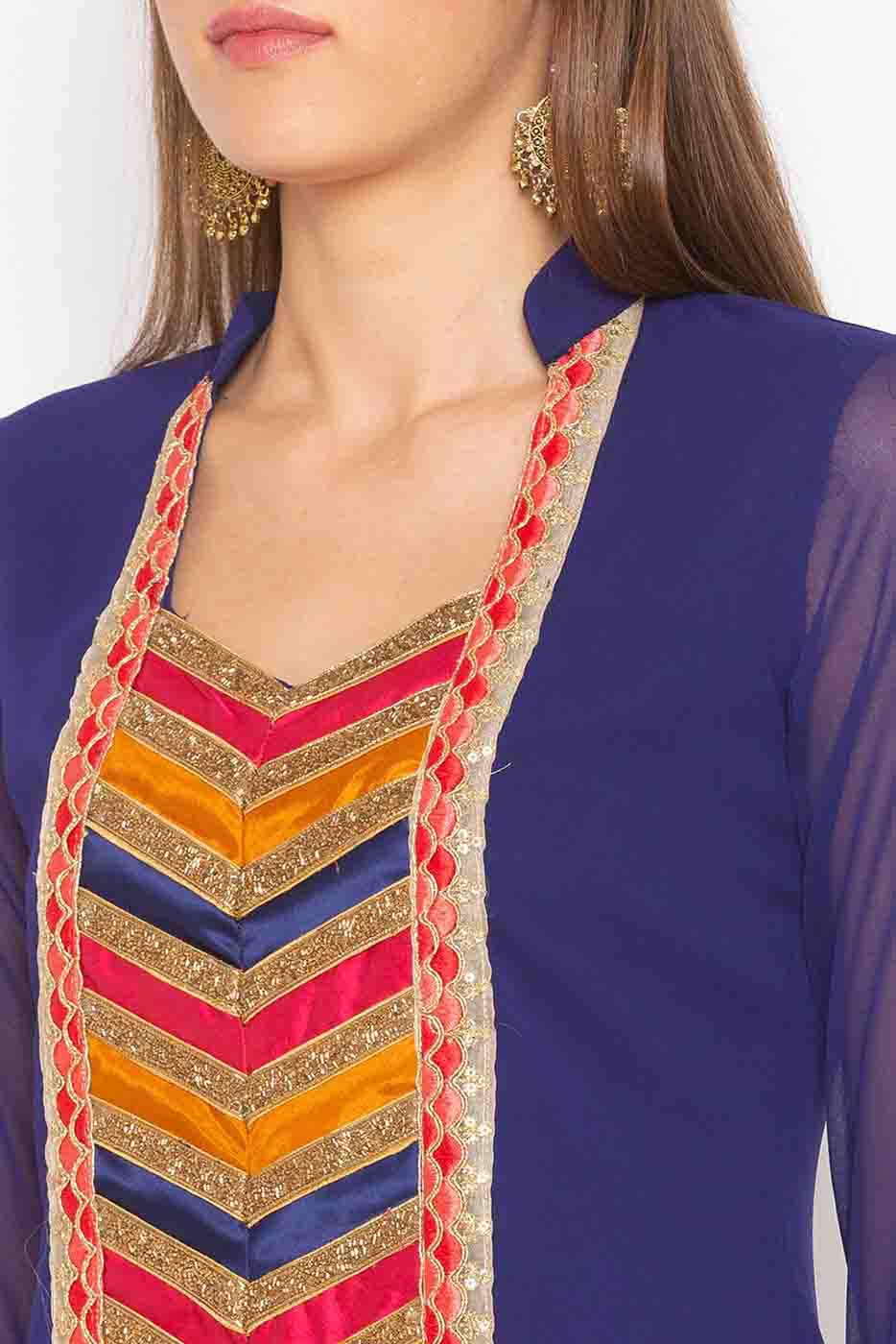 Blue Colour Plus Size Stitched Georgette Embroidery Pant Style Suit VSSS1070194