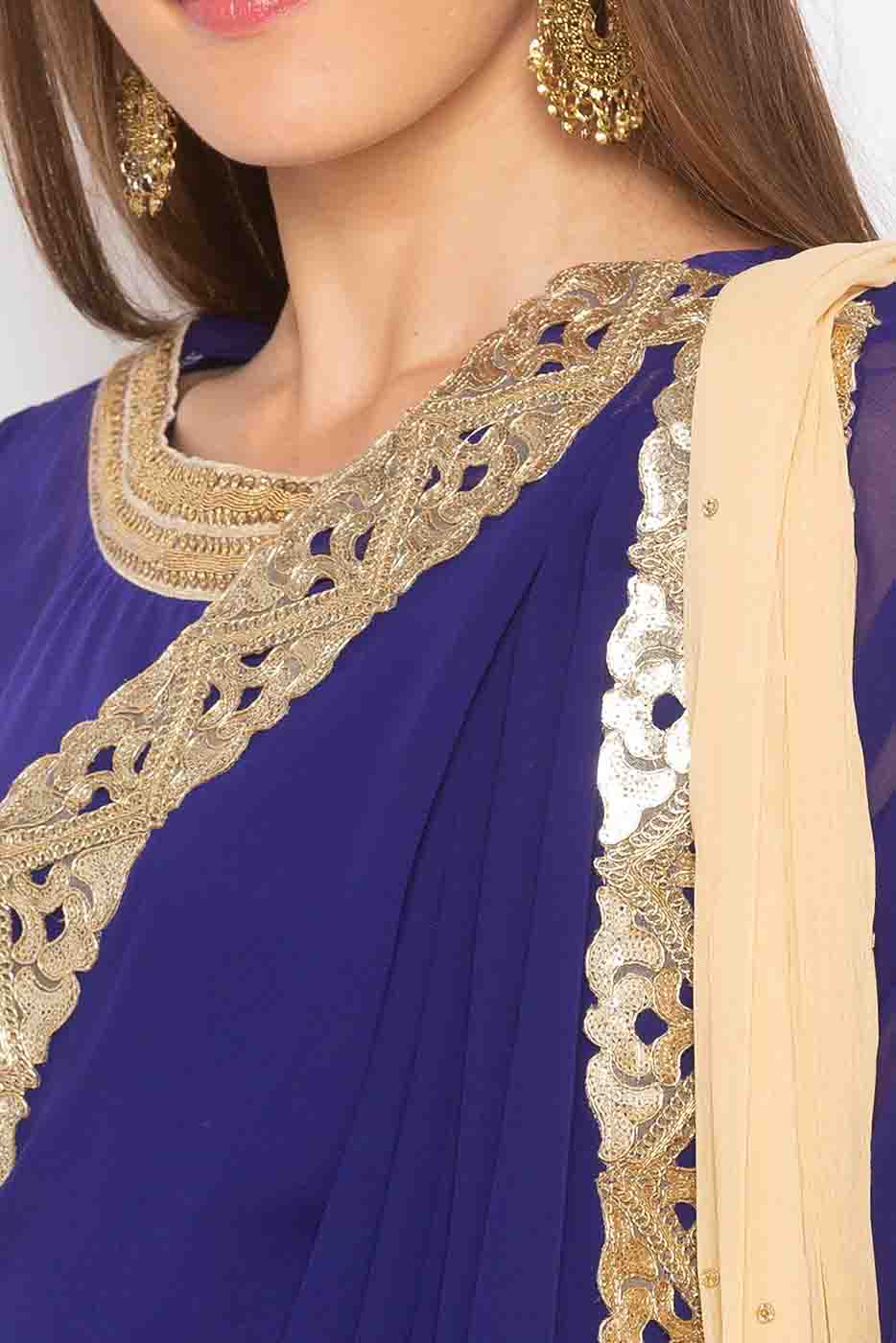 Blue Colour Plus Size Stitched Georgette Embroidery Pant Style Suit VSSS1070257