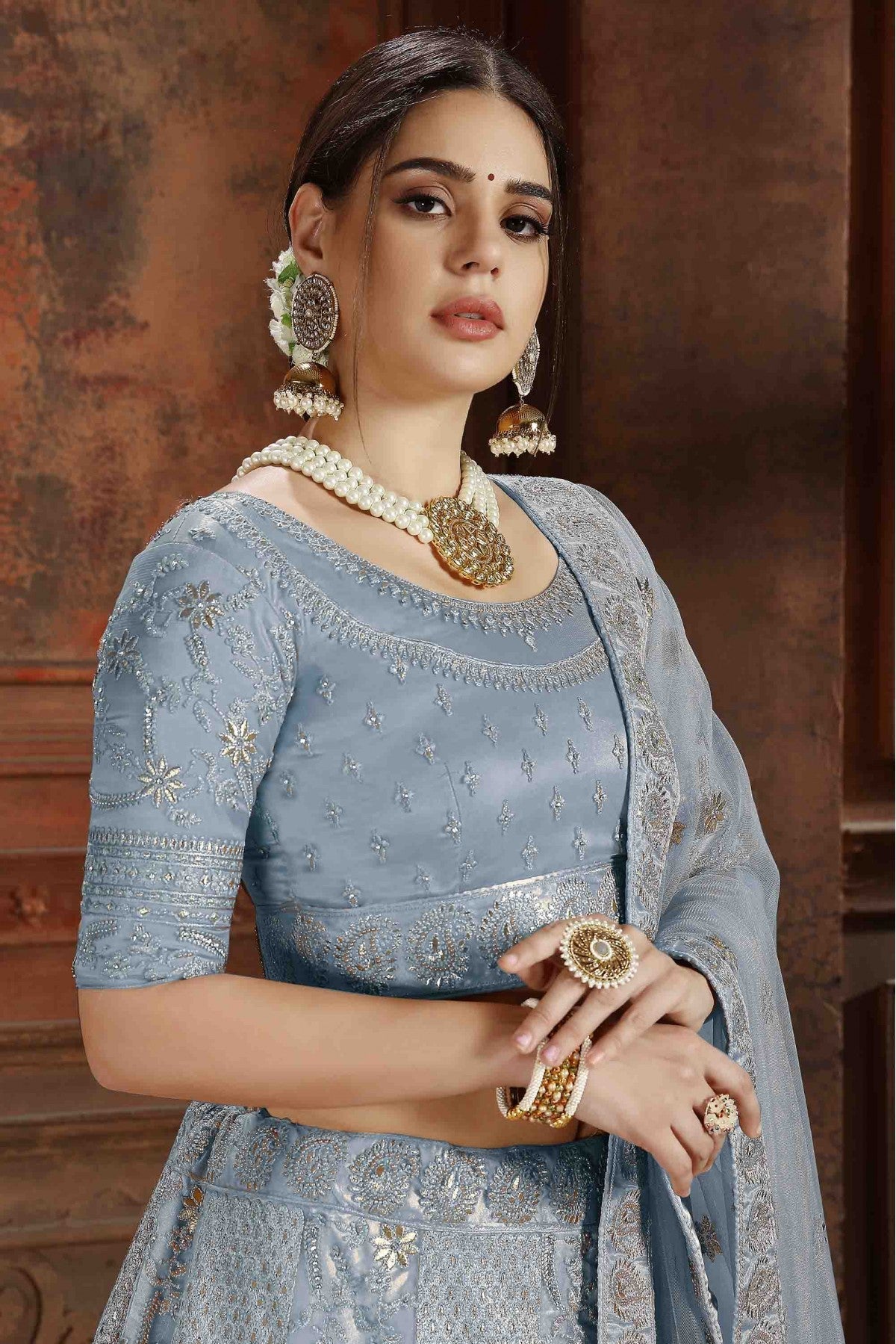 Blue Colour Soft Net Embroidery Lehenga Choli VSLC1080071