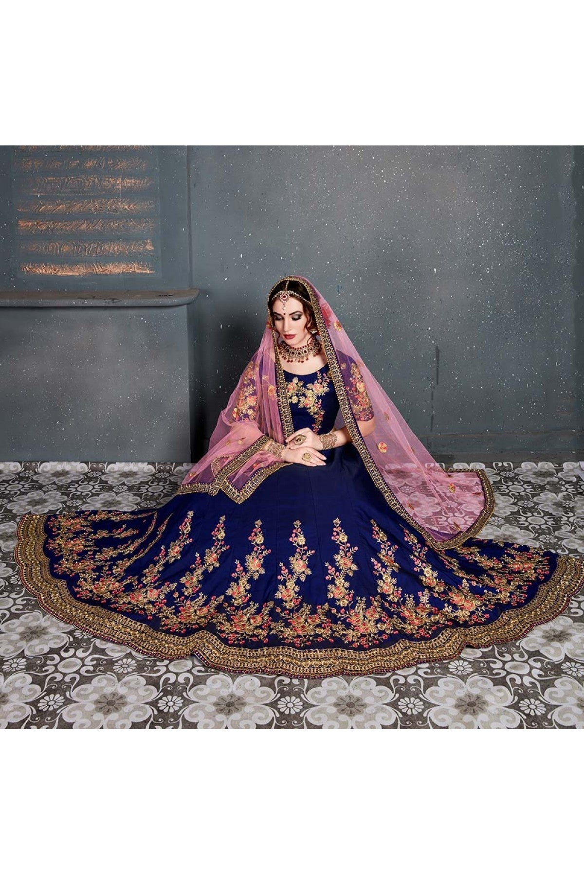 Blue Colour Taffeta and Satin Silk Lehenga Choli VSLC1010033