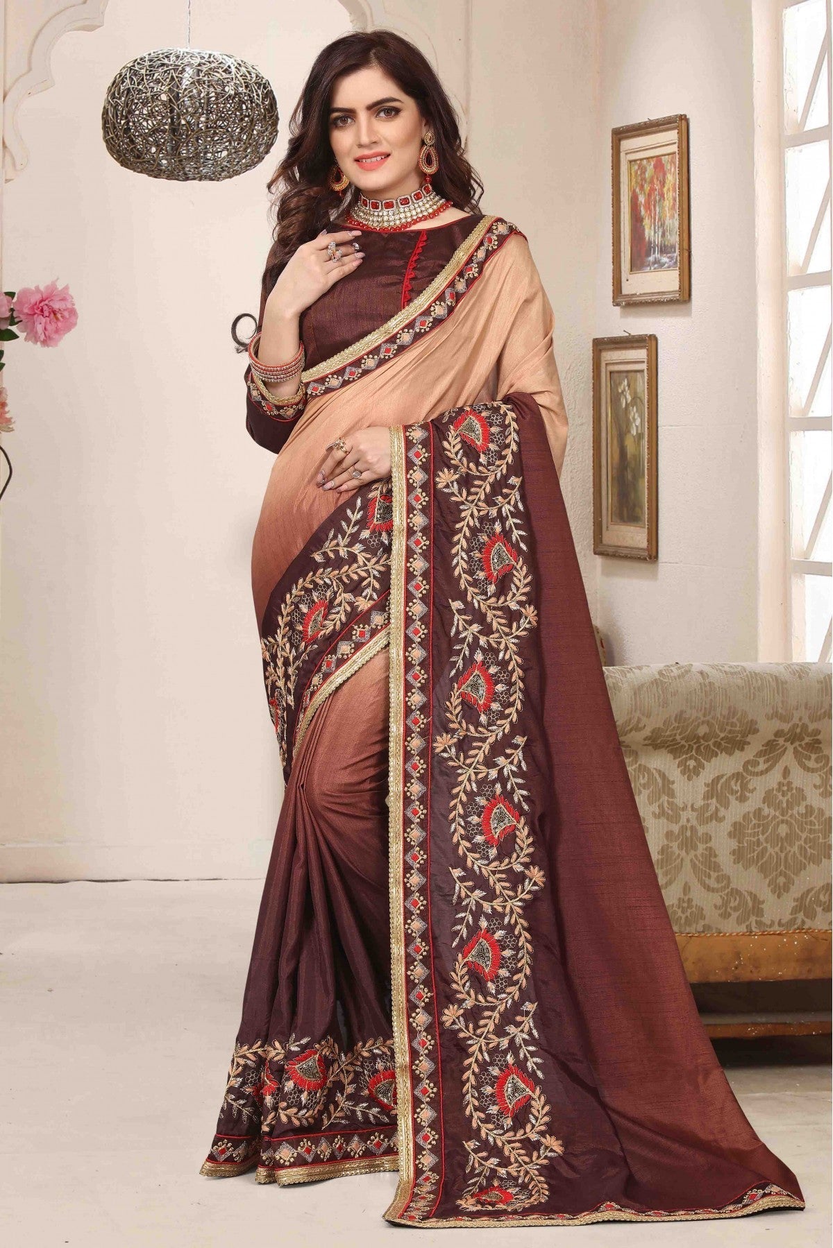Brown Colour Dola Silk Designer Saree VSSD1120466