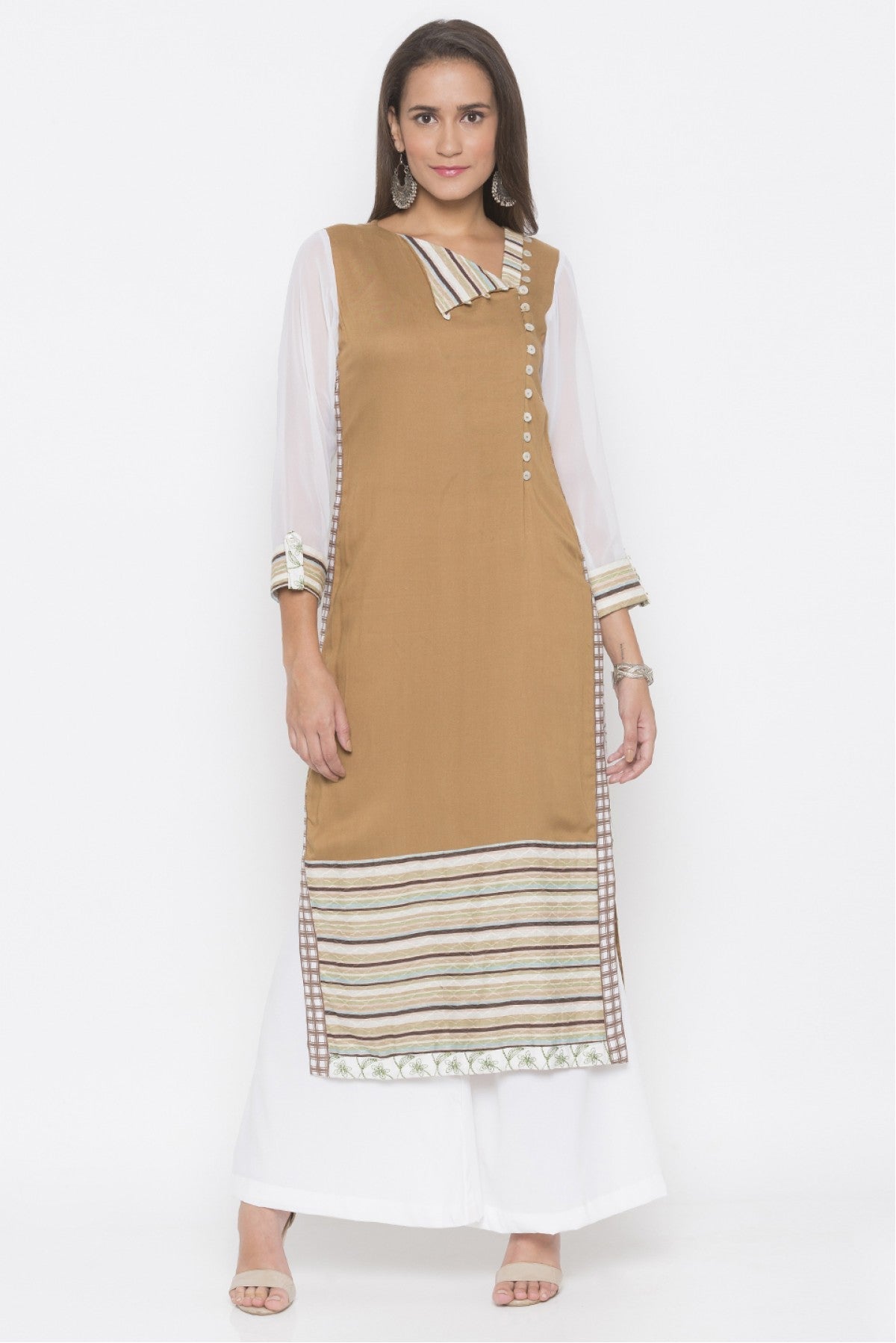 Brown Colour Plus Size Cotton Embroidery Kurta Set