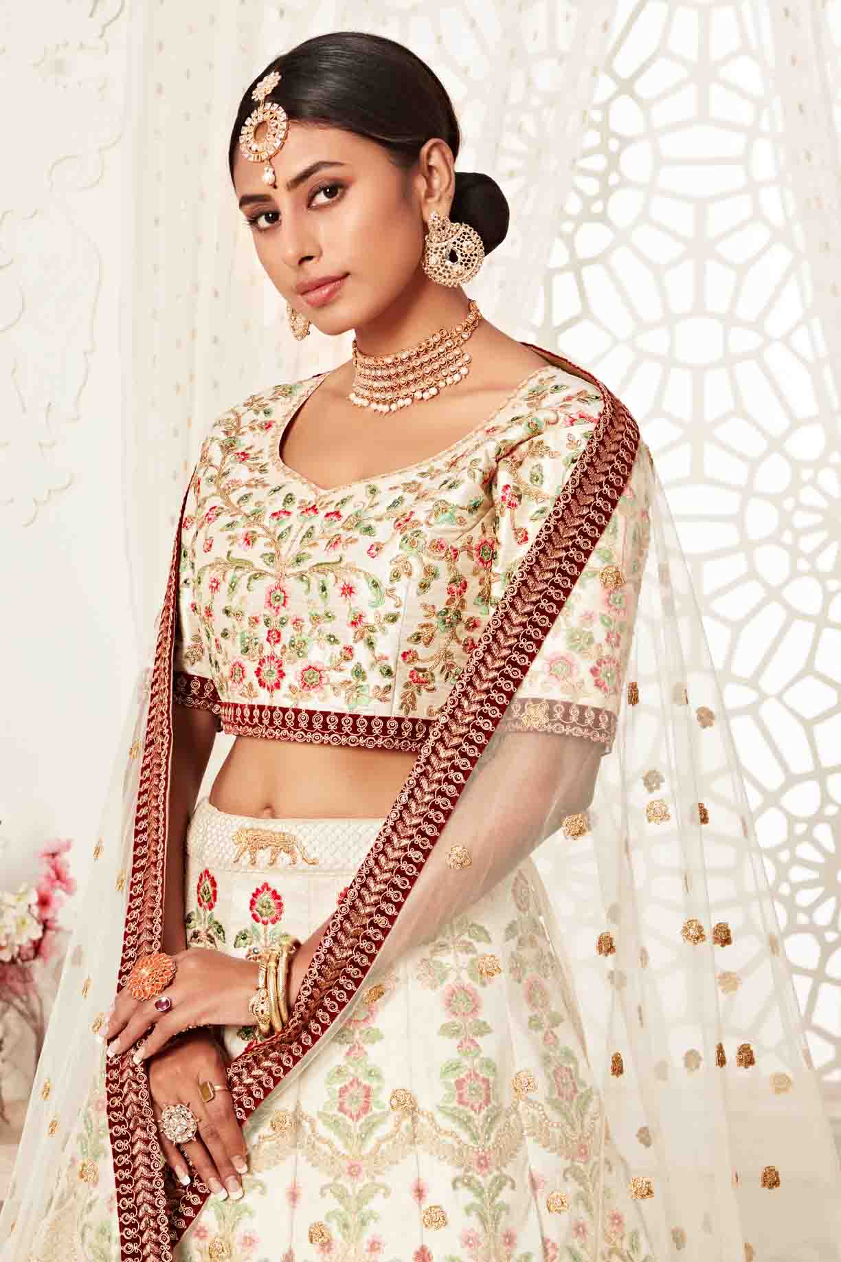 Cream Art Silk Designer Lehenga Choli VSLC1010150