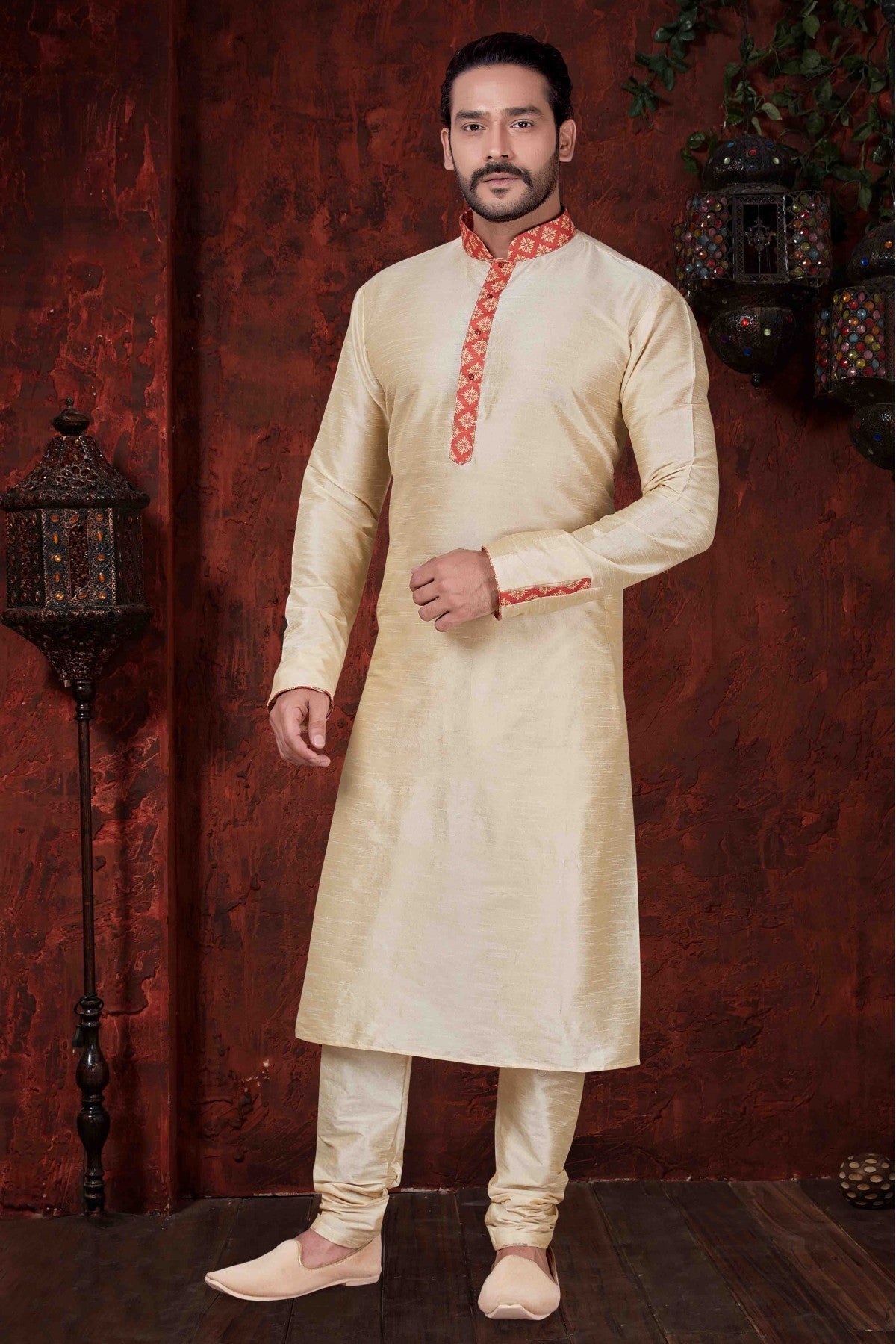 Cream Colour Kurta Pajama In Art Dhupion Fabric VSKP1040052
