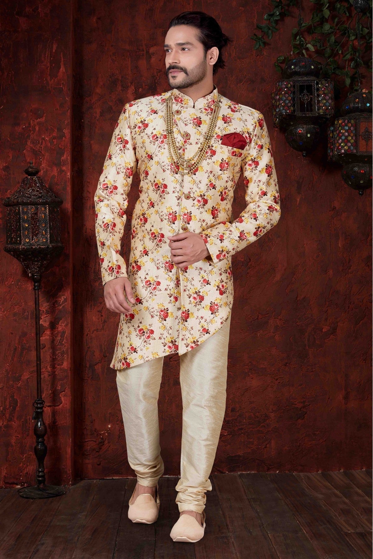 Cream Colour Kurta Pajama In Jacquard Silk Fabric VSKP1040027