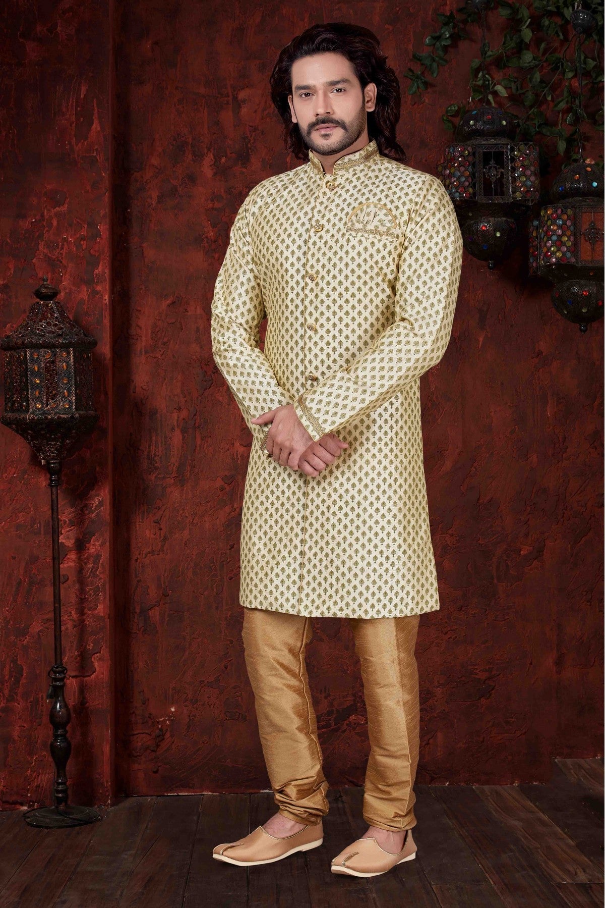 Cream Colour Kurta Pajama In Jarna Print Fabric