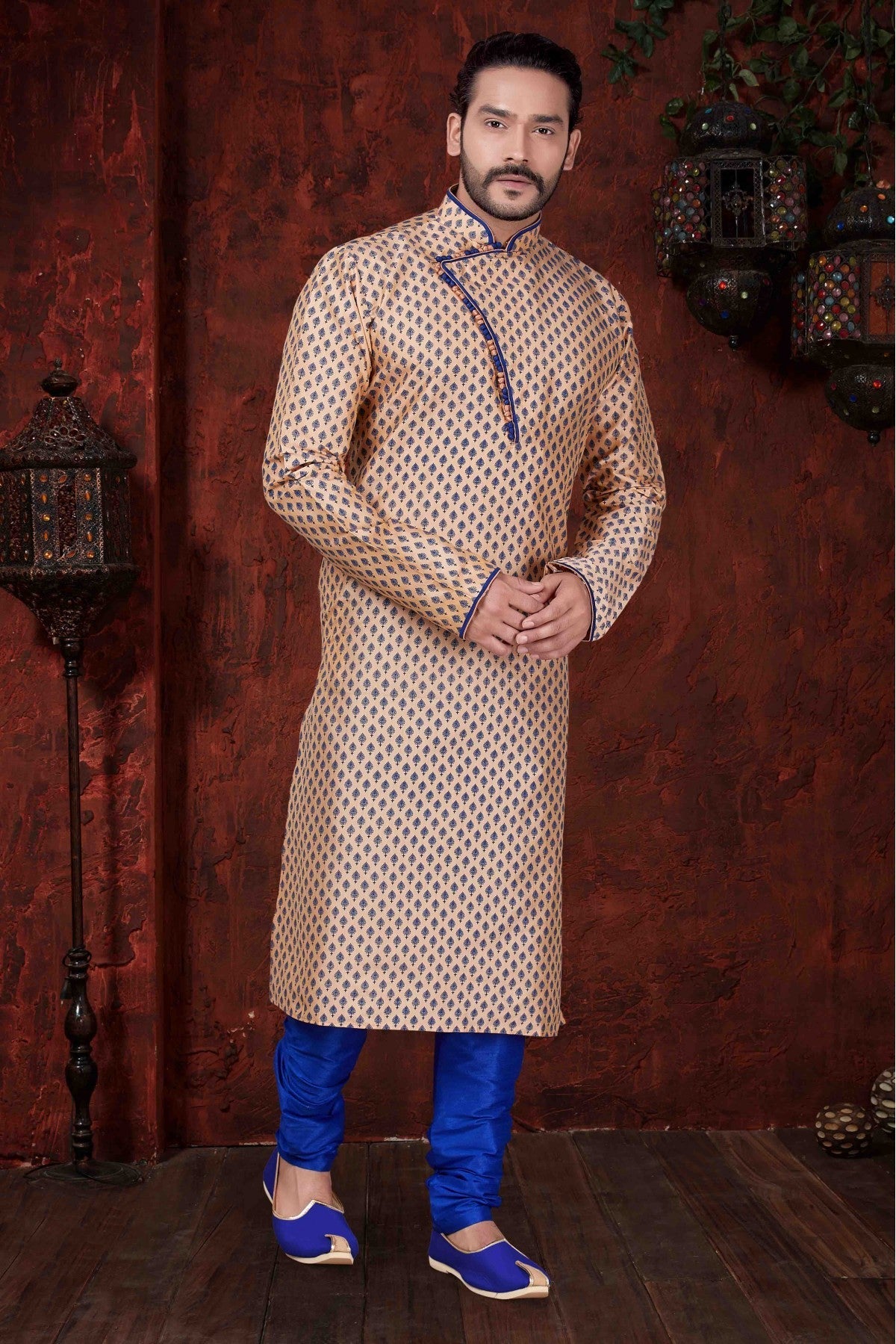 Cream Colour Kurta Pajama In Jarna Print Fabric VSKP1040054