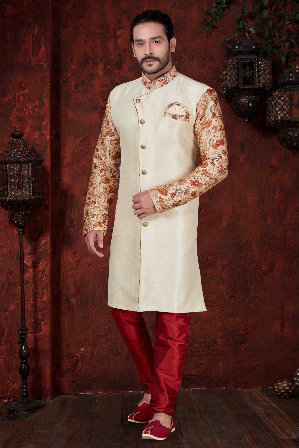 Cream Colour Kurta Pajama In Silk Fabric VSKP1040031