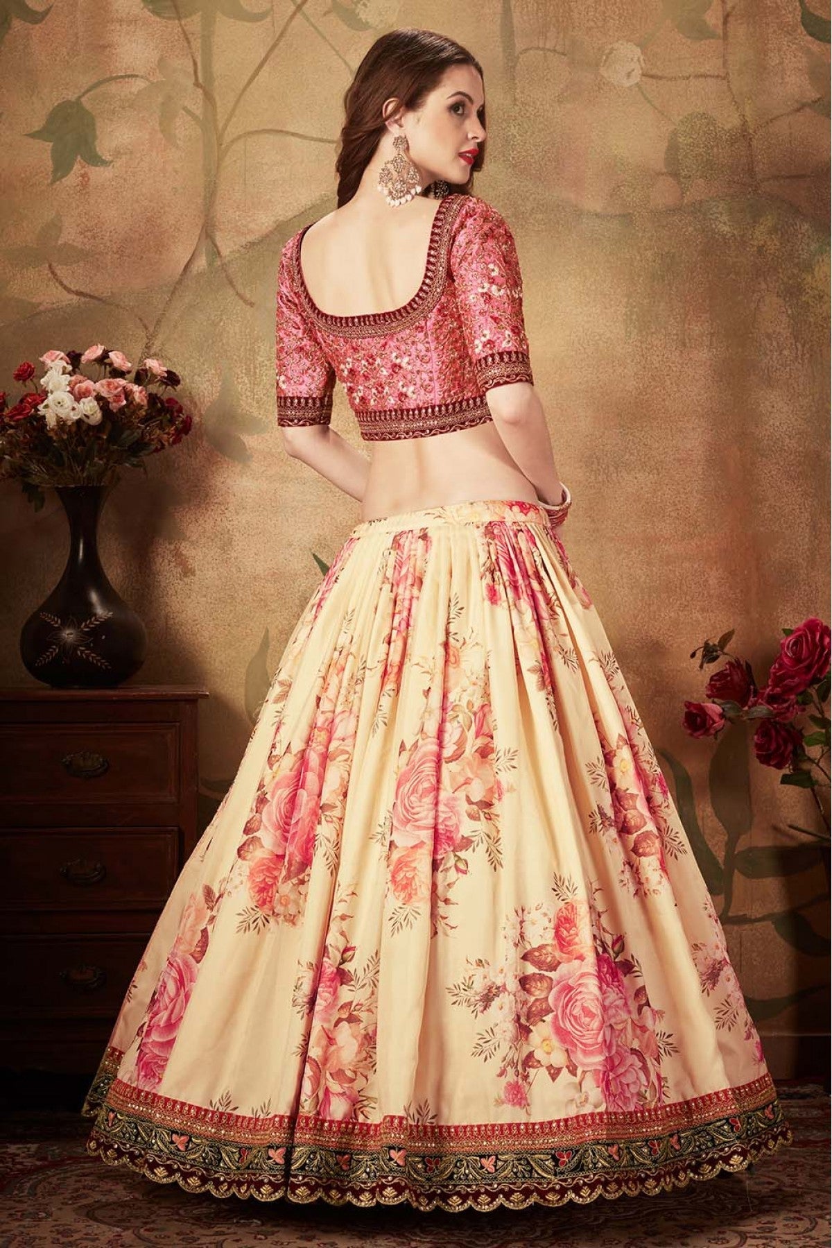 Cream Colour Organza Lehenga Choli VSLC1010083