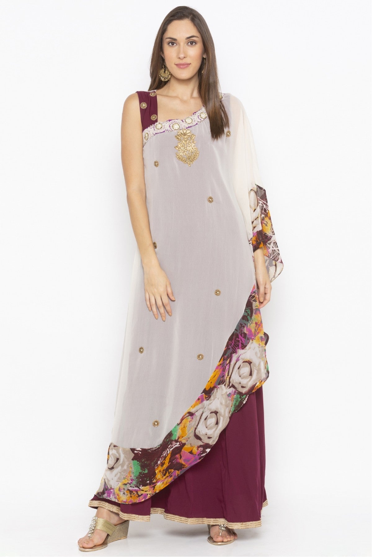 Cream Colour Plus Size Georgette Embroidery Kurta Set