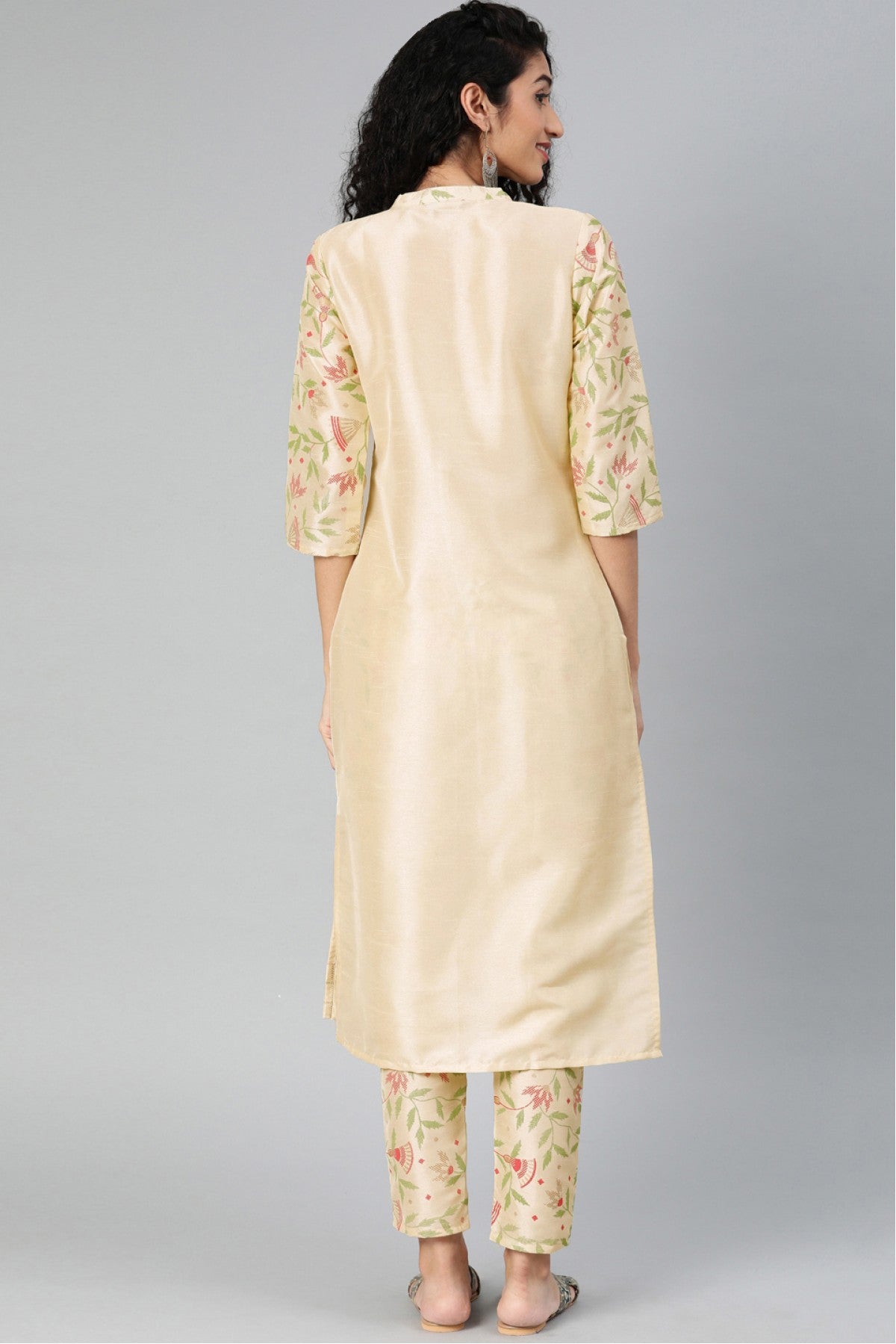 Cream Colour Plus Size Poly Silk Kurta Set VSKR1060131