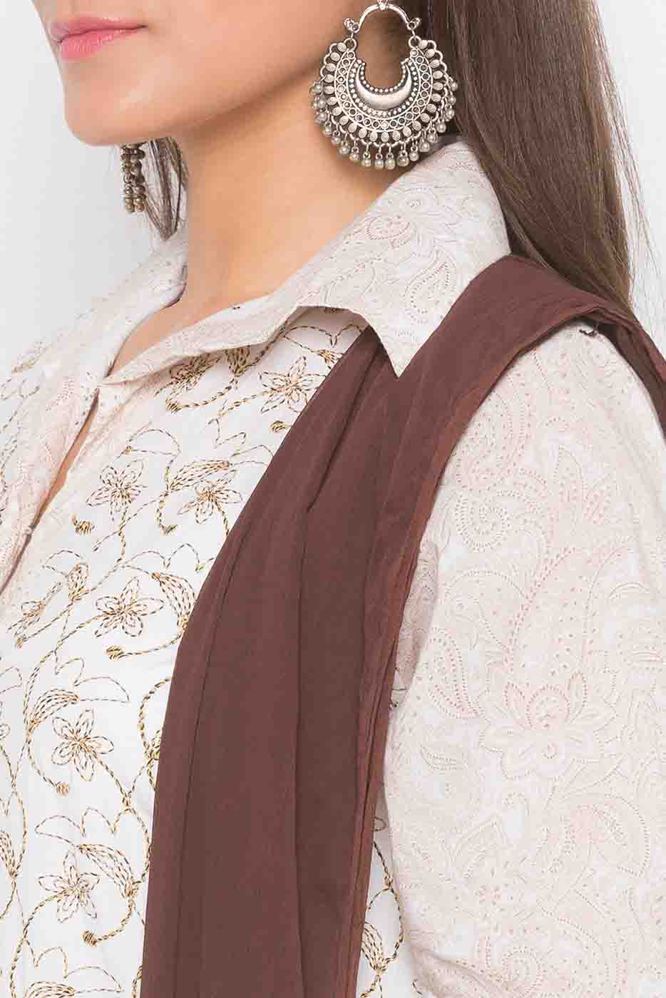 Cream Colour Plus Size Stitched Cotton Embroidery Palazzo Pant Suit VSSS1070289