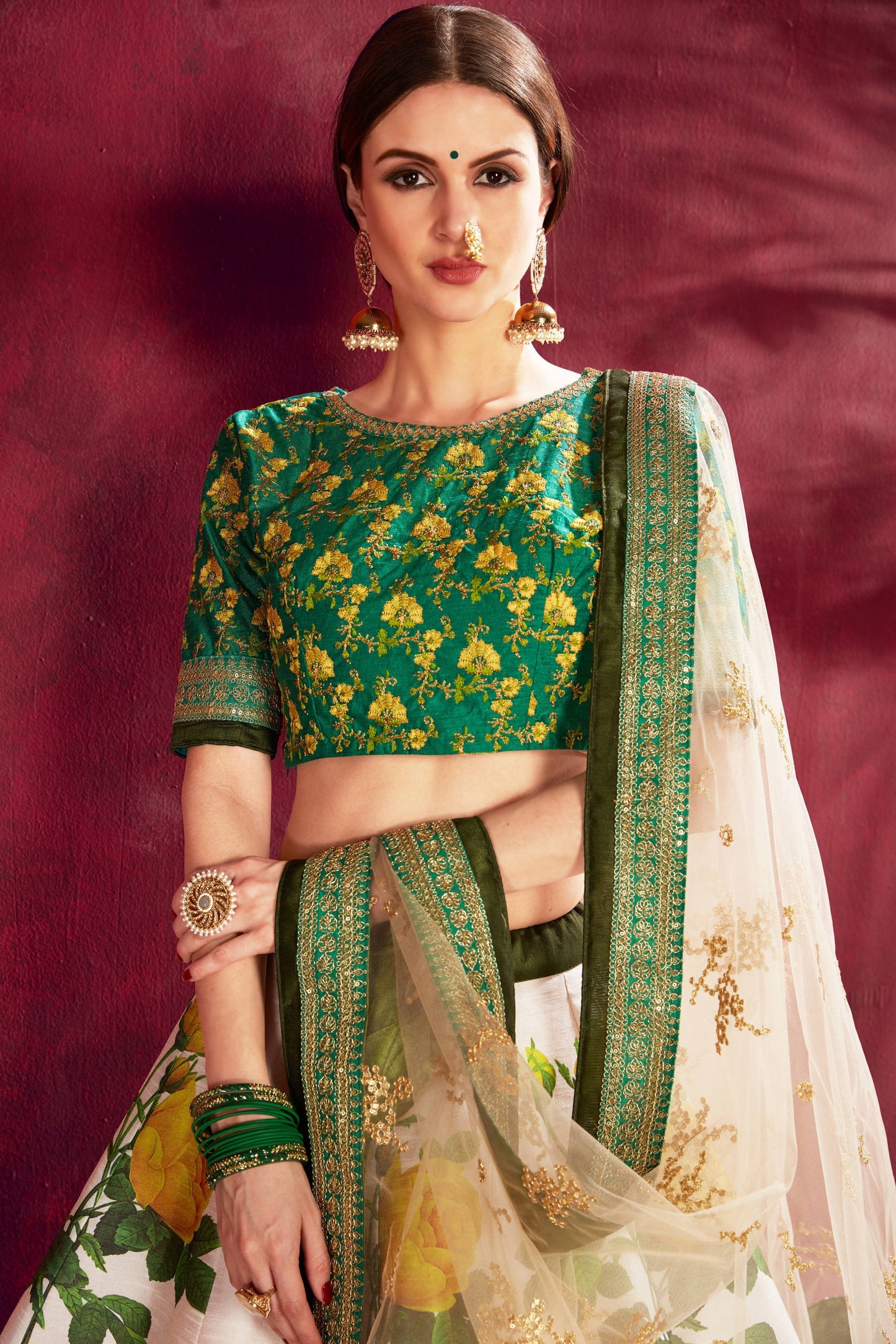 Cream Green Banglori Silk Designer Lehenga Choli VSLC1010137