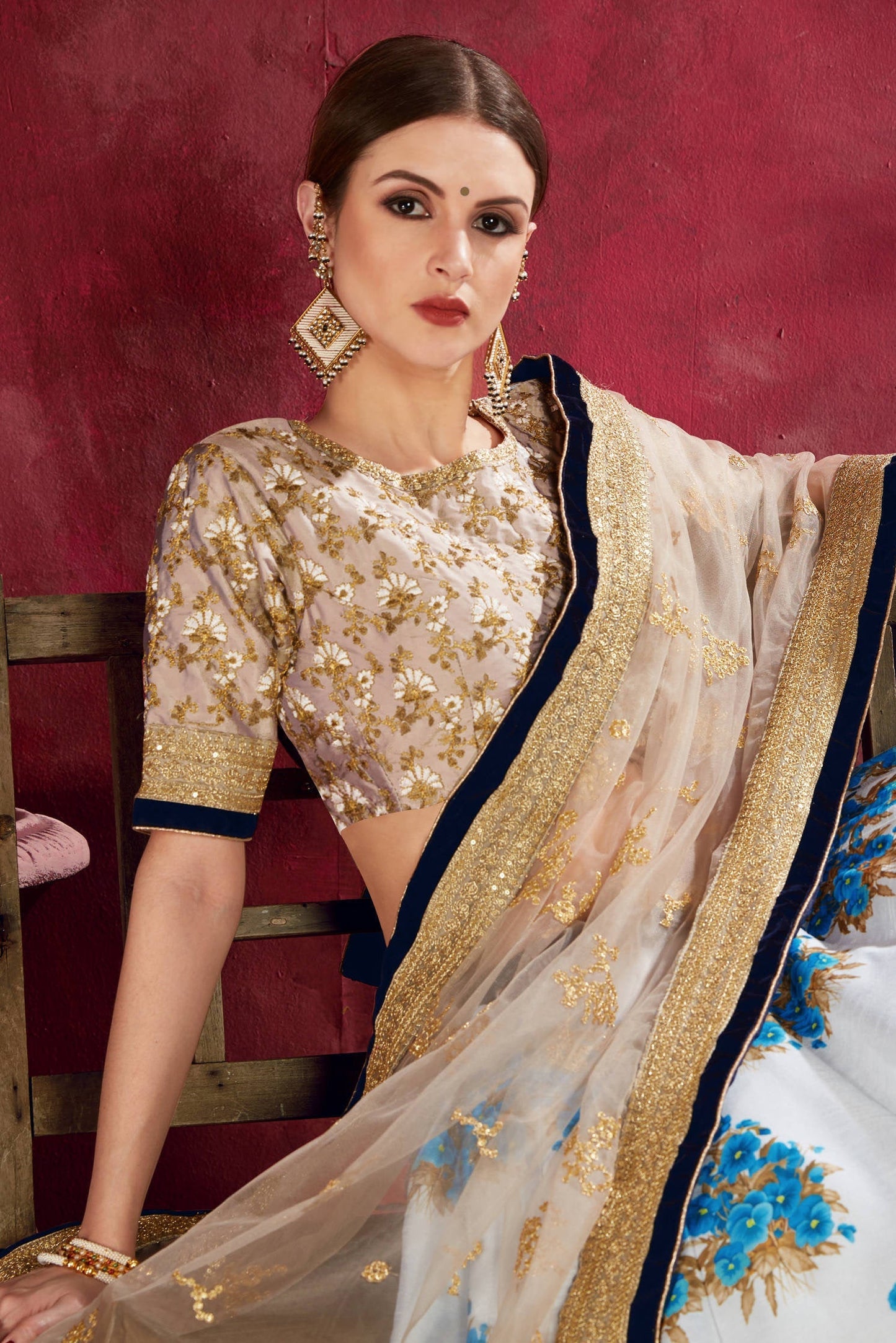 Cream Sky Blue Banglori Silk Designer Lehenga Choli VSLC1010138