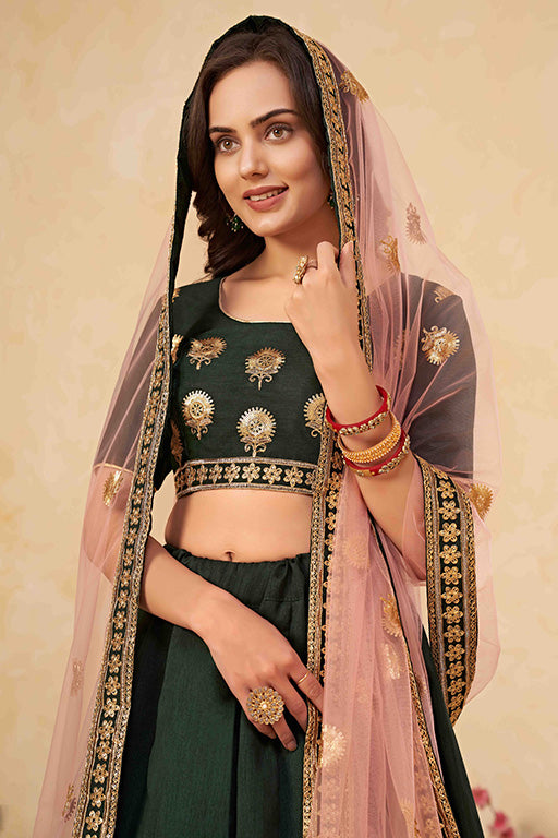 Dark Green Colour Silk Designer Lehenga Choli VSLC1240016