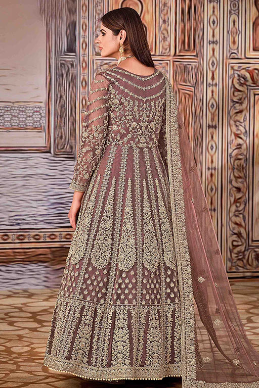 Dusty Grey Colour Net Semi Stitched Anarkali Suit VSSM1050280