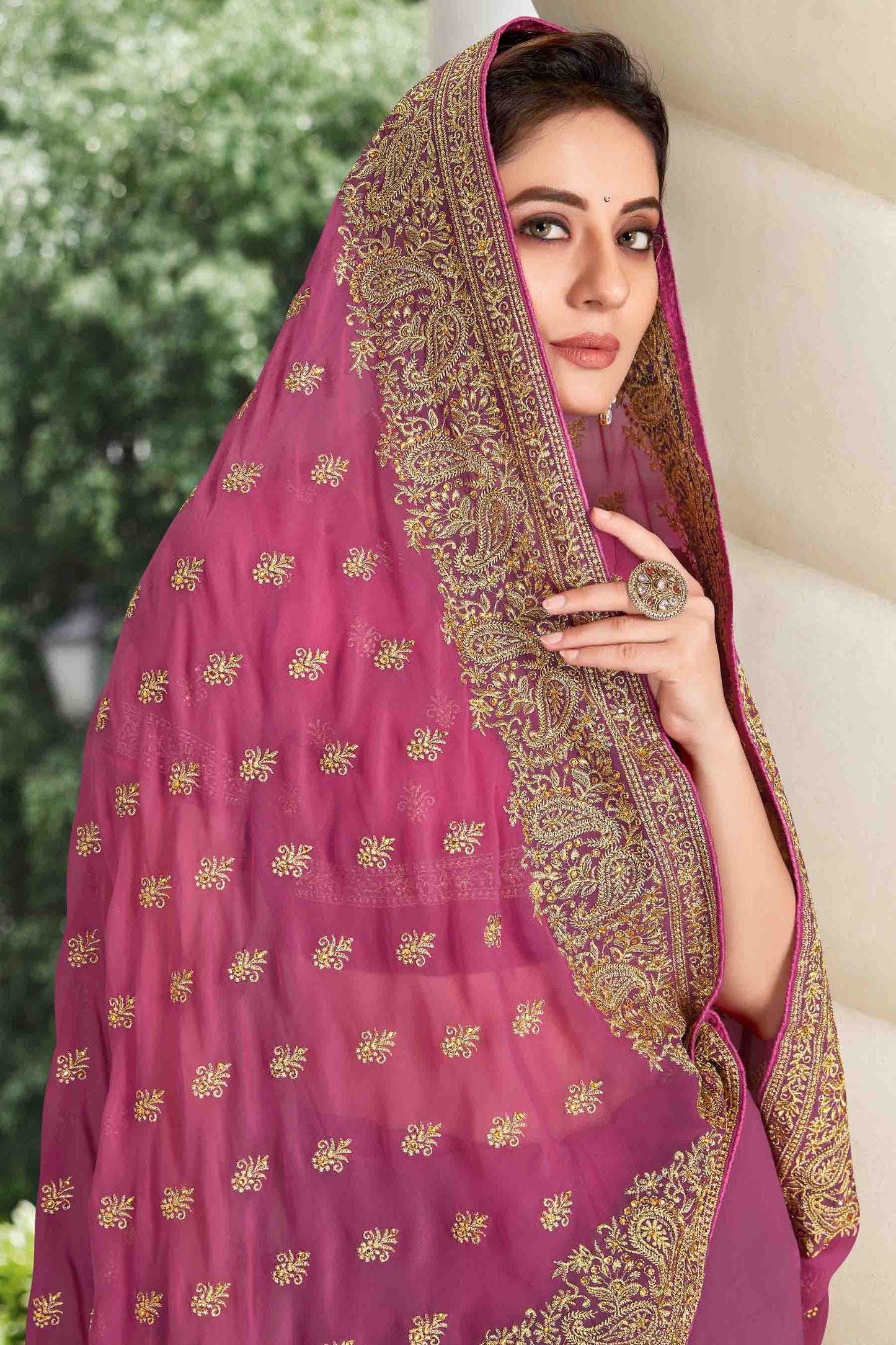 Dusty Pink Colour Georgette Designer Saree VSSD1121131