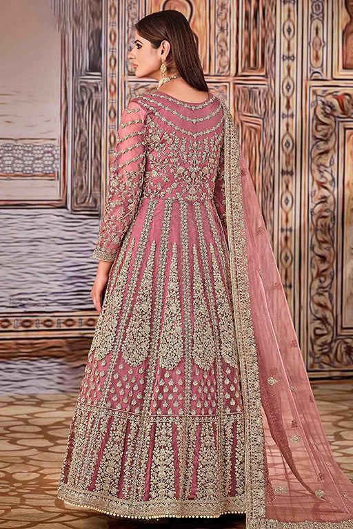 Dusty Pink Colour Net Semi Stitched Anarkali Suit VSSM1050281