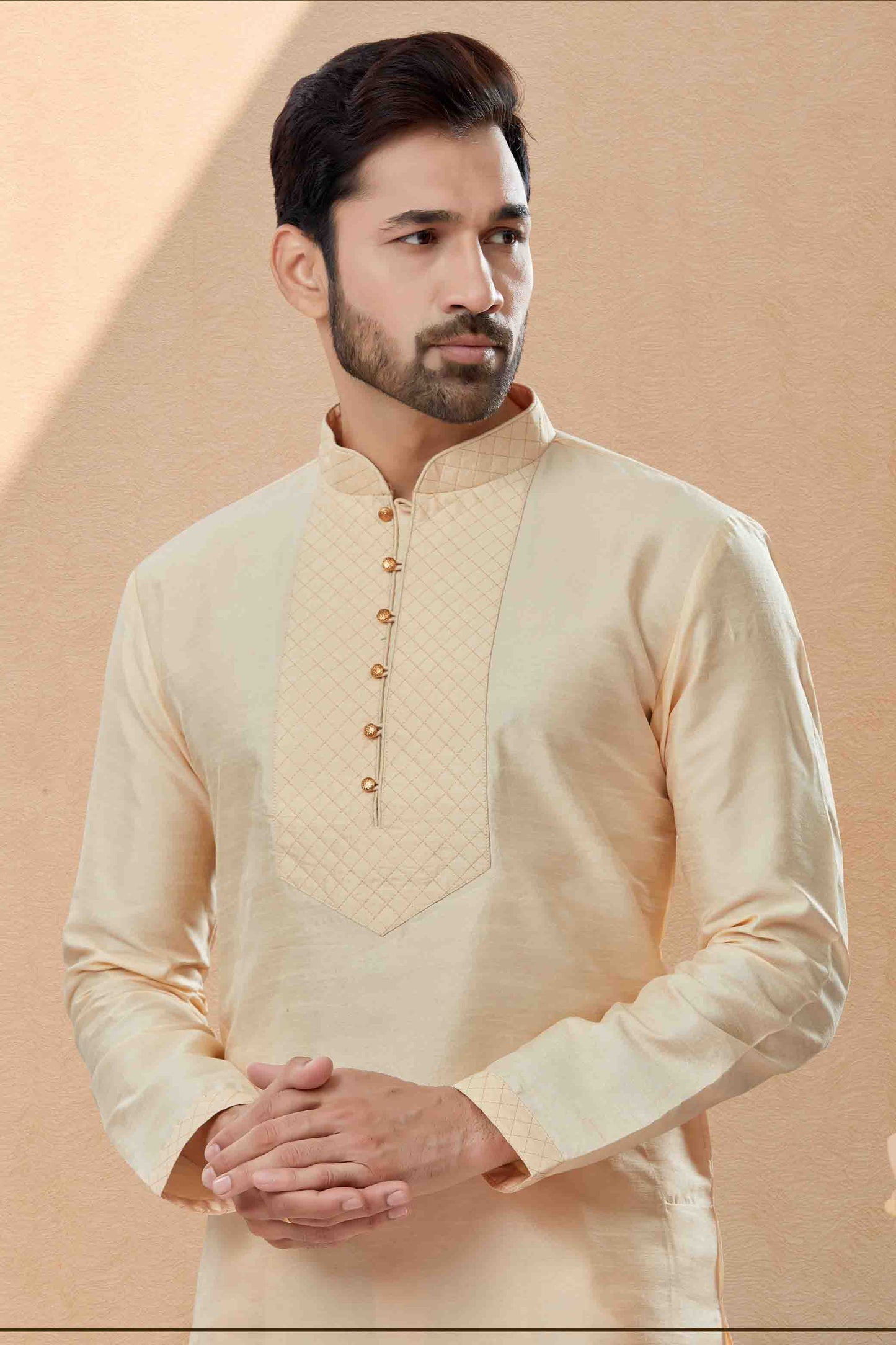 Gold Colour Kurta Pajama In Silk Dupion Fabric VSSH1040482