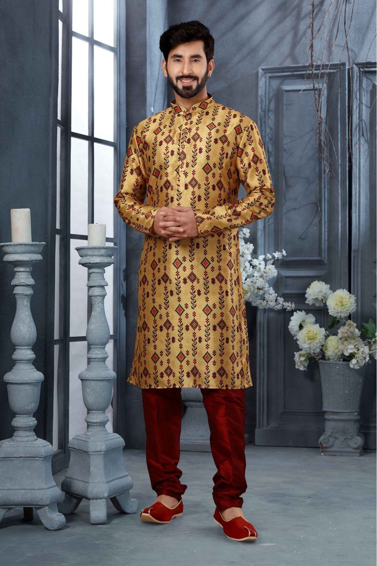 Gold Colour Kurta Pajama In Silk Fabric VSKP1040148