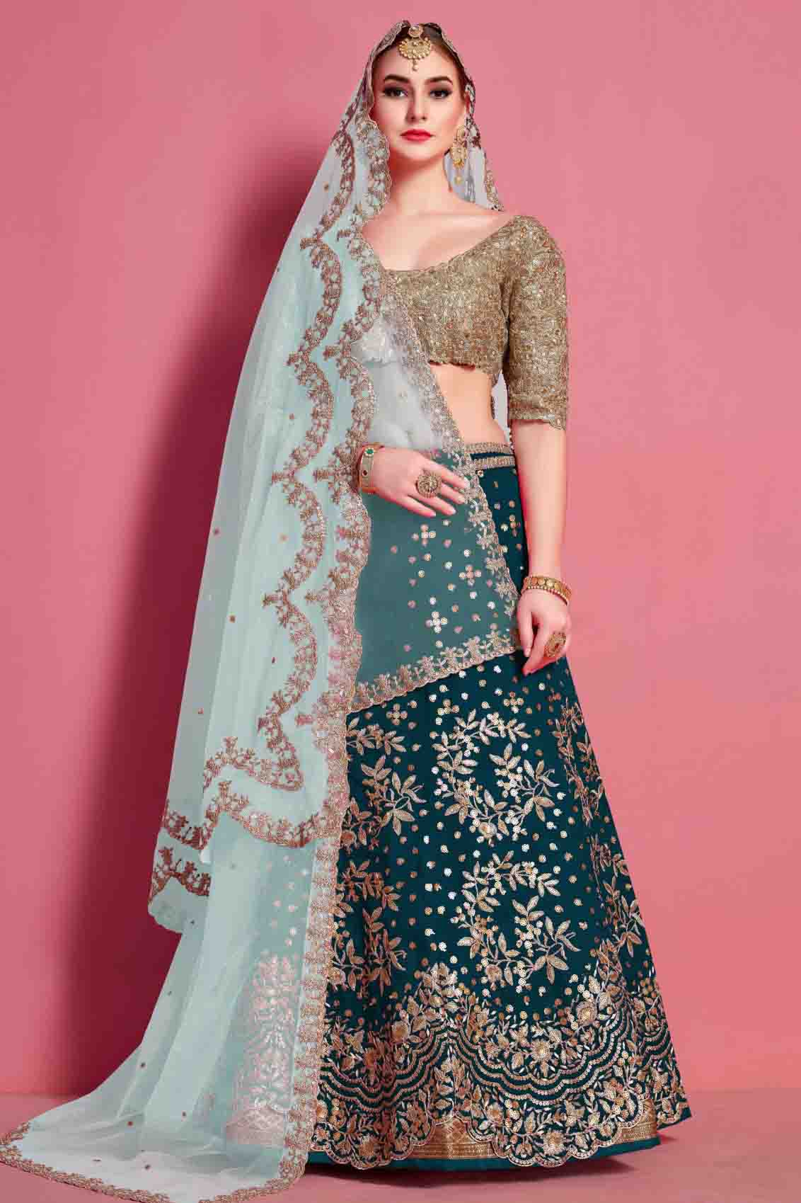 Green Colour Art Silk Embroidery Lehenga Choli VSLC1080503