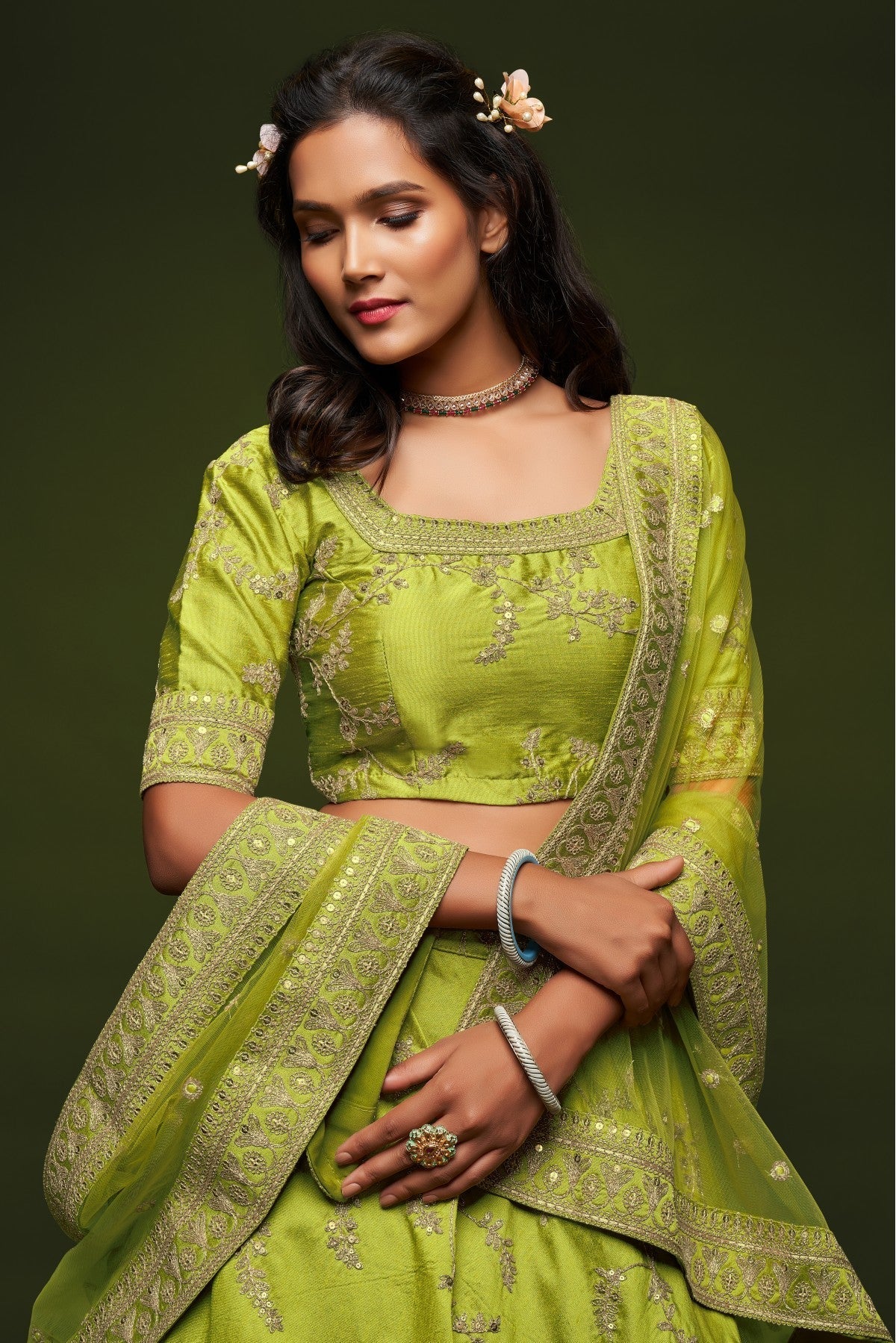 Green Colour Art Silk Lehenga Choli VSLC1010103