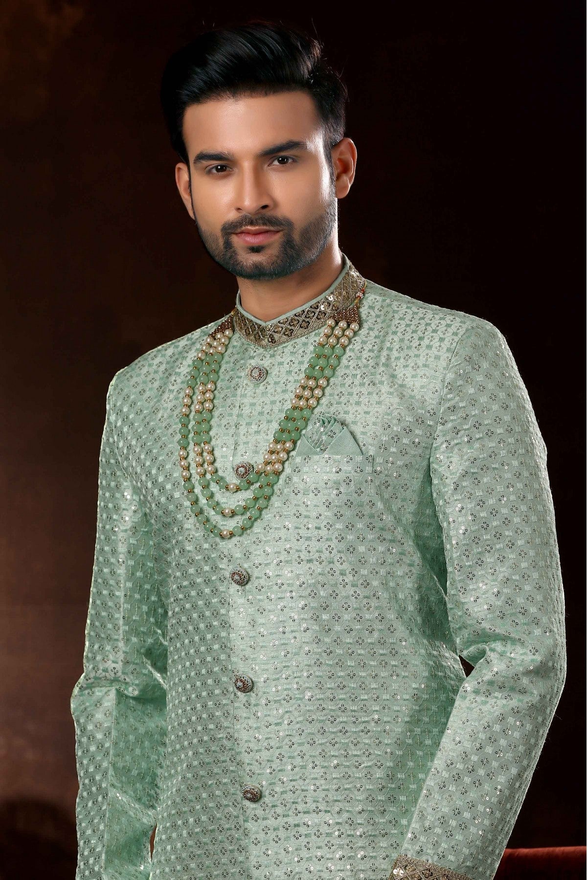 Green Colour Art Silk Sherwani VSSH1040362