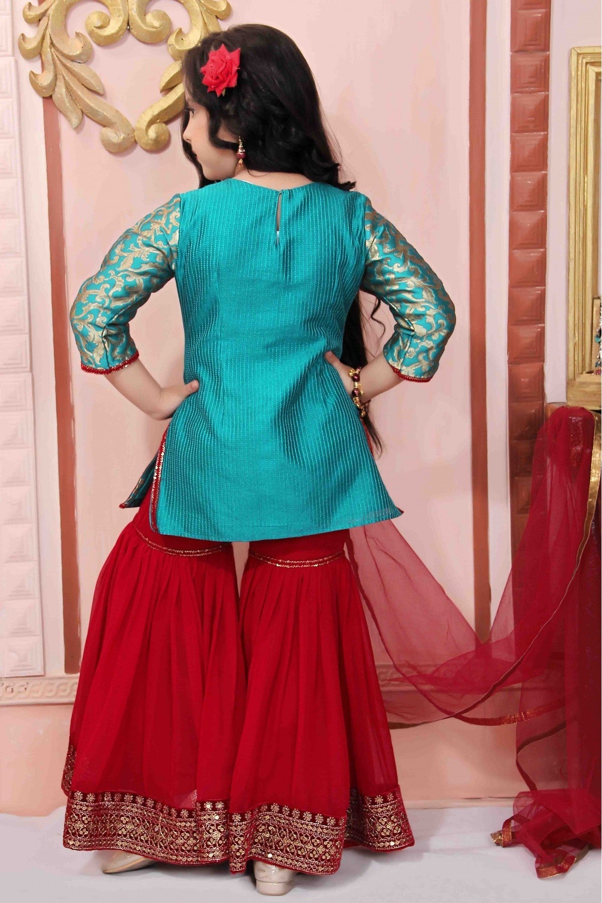 Green Colour Brocade Party Wear Sharara Suit VSGW1070059