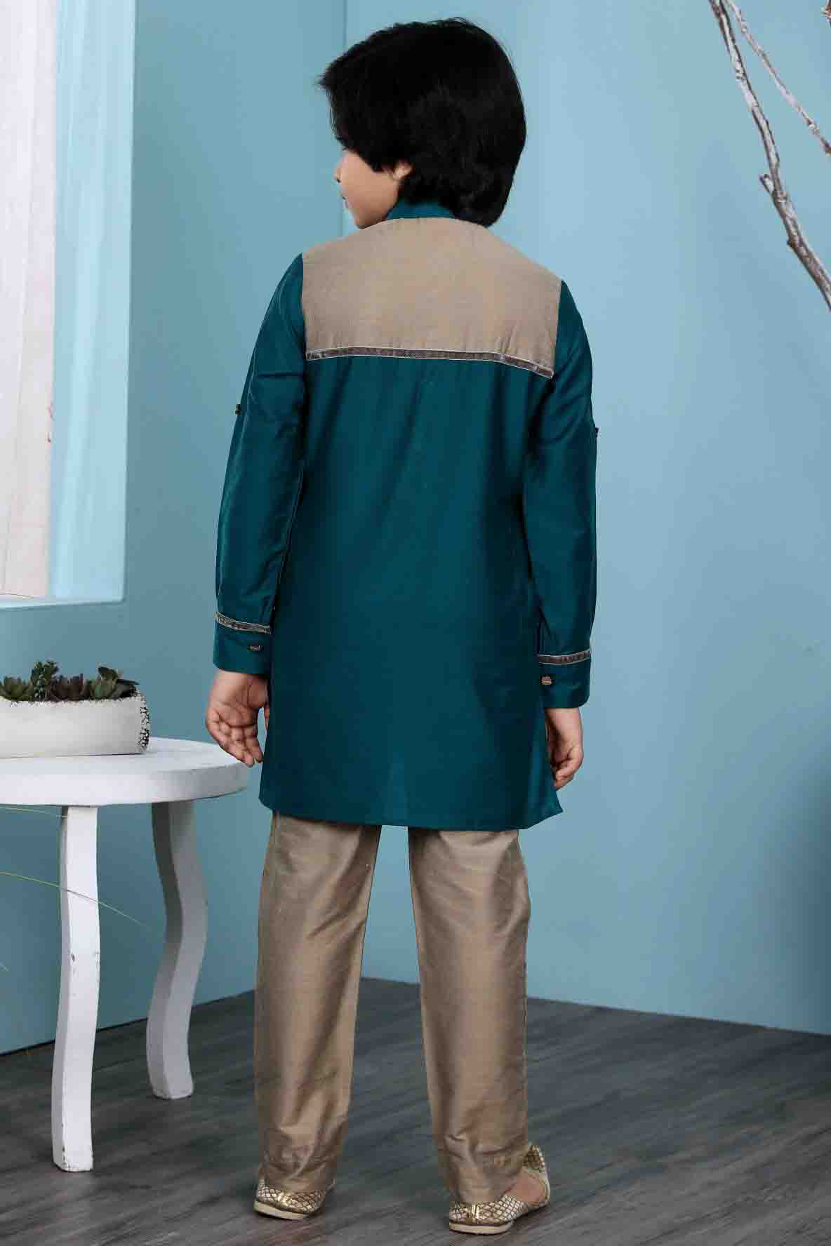 Green Colour Cotton Silk Kurta Pajama VSBW1070089