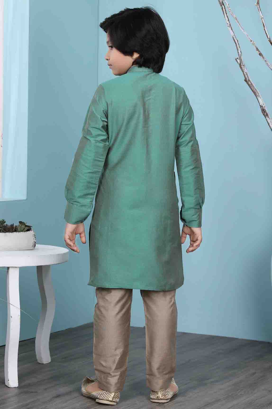 Green Colour Cotton Silk Kurta Pajama VSBW1070092