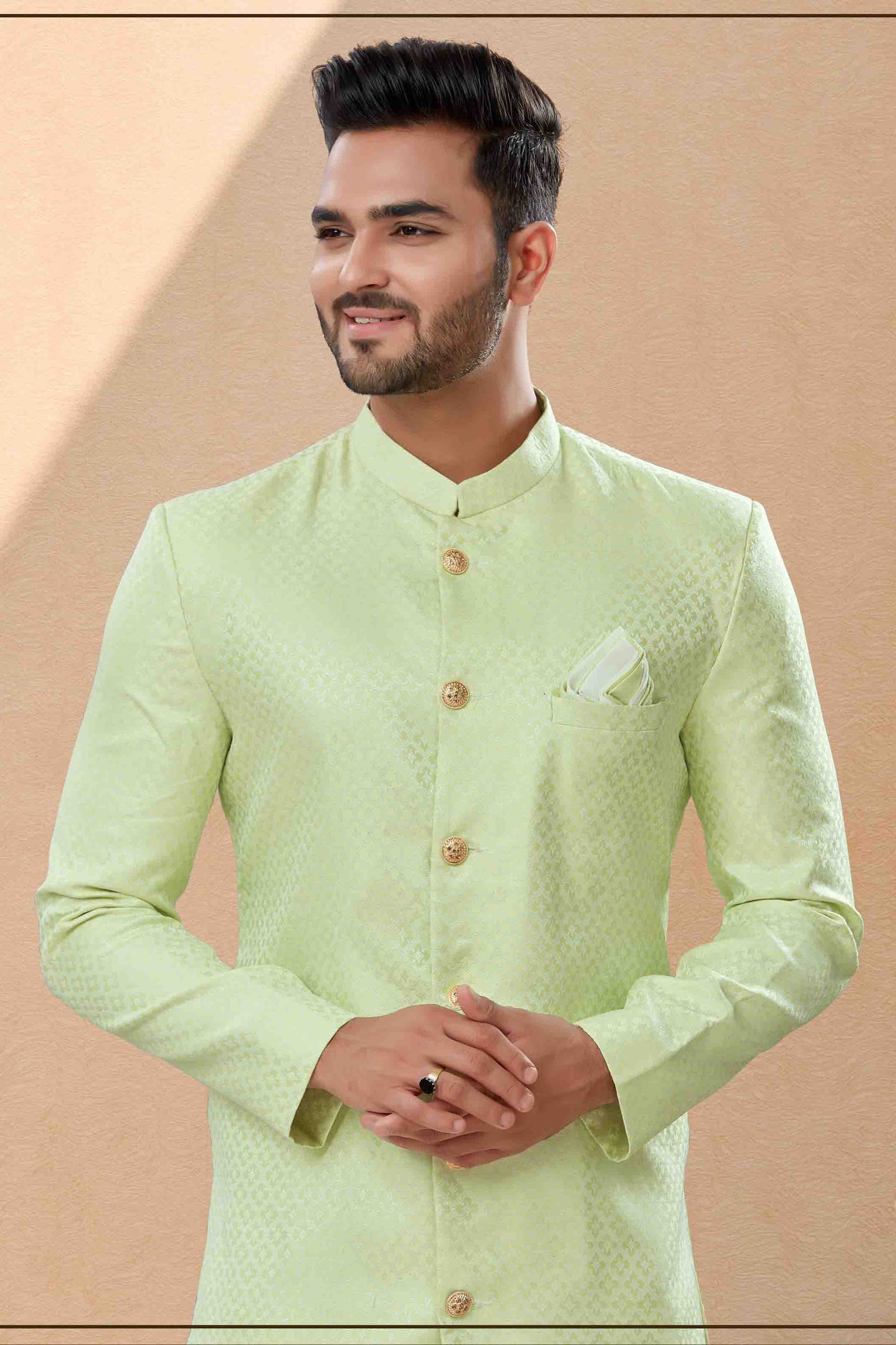Green Colour Dhoti Sherwani In Banarasi Jacquard Fabric VSSH1040430