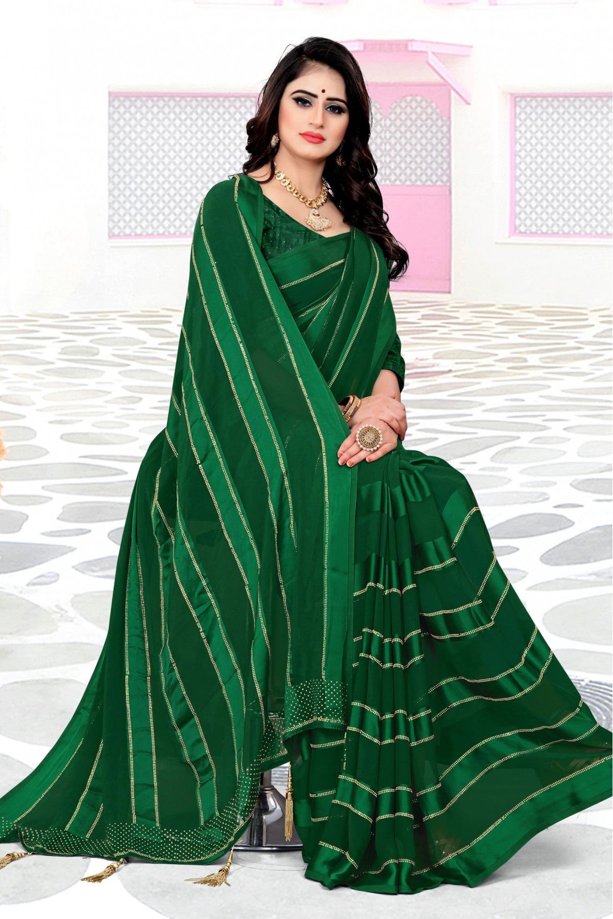 Green Colour Georgette And Satin Designer Saree VSSD1120084