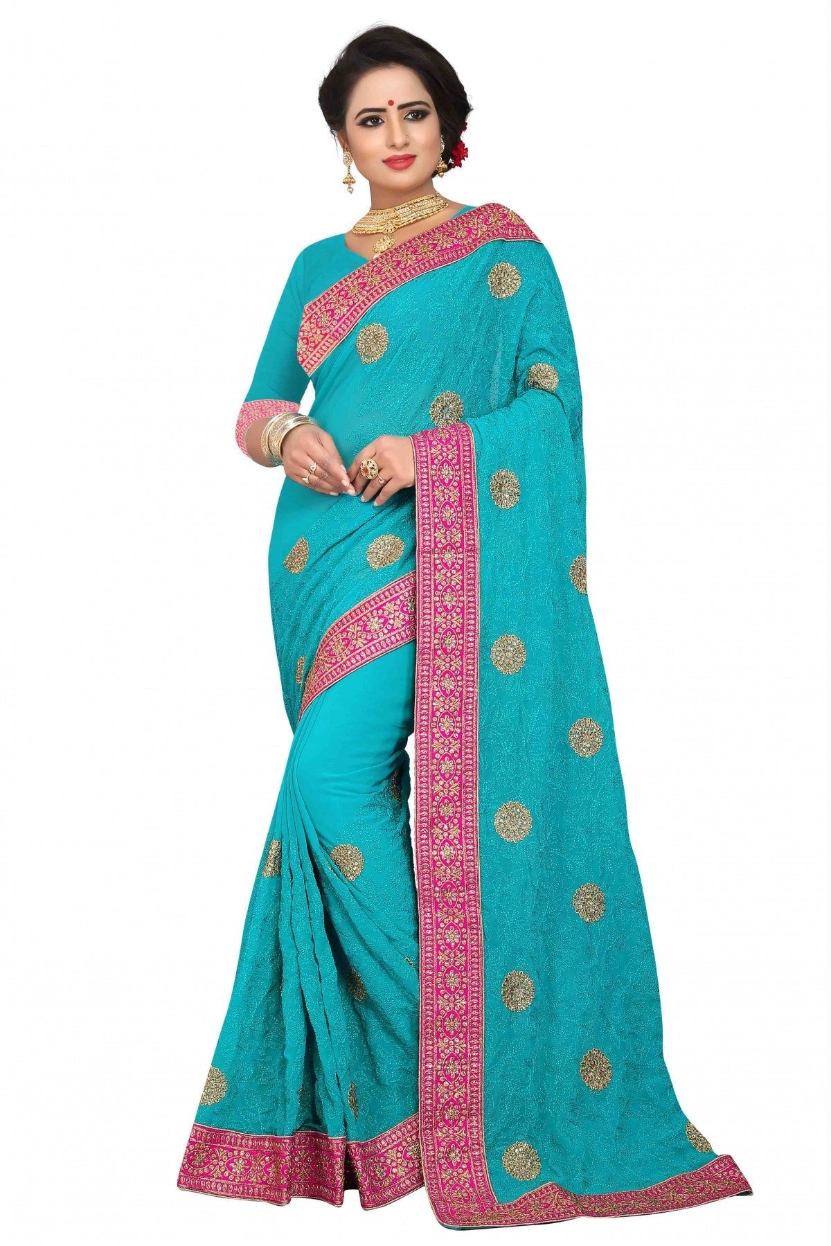 Green Colour Georgette Embroidery Saree VSSD1120123