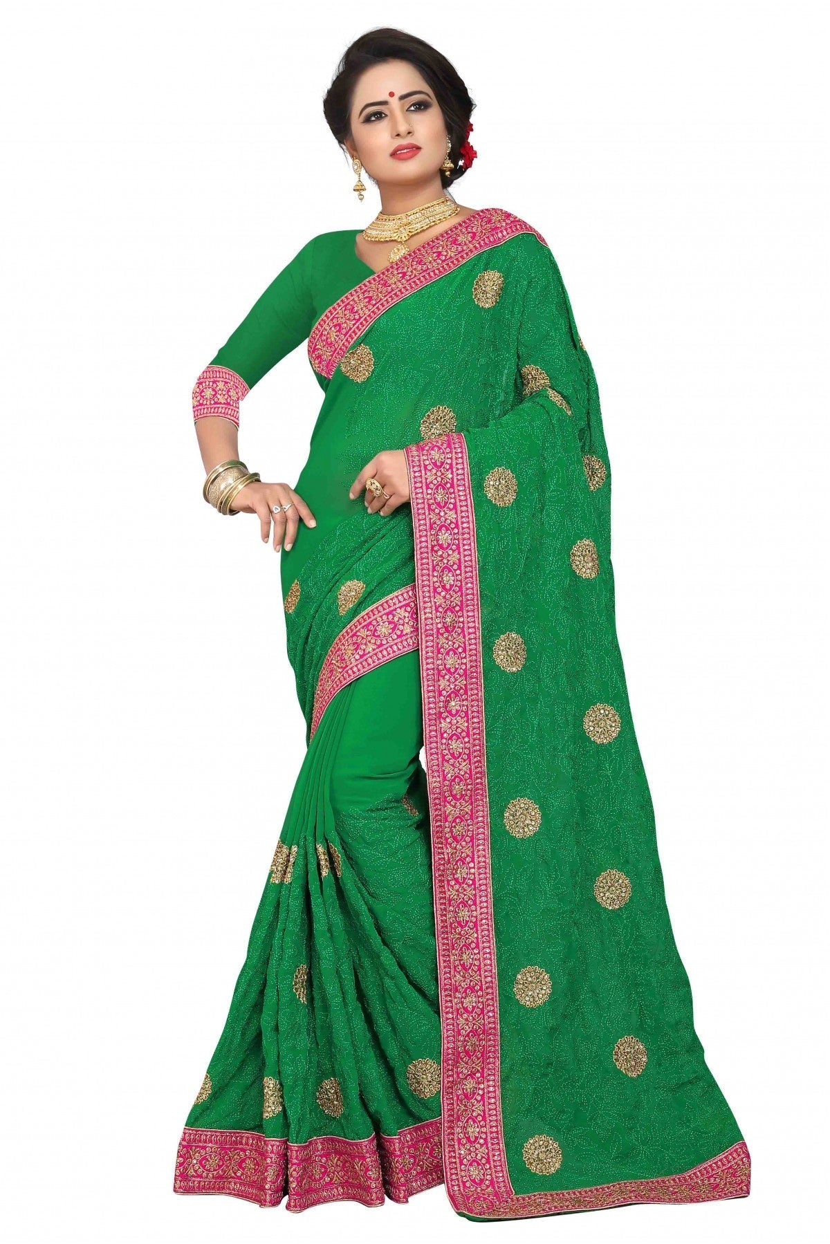 Green Colour Georgette Embroidery Saree VSSD1120124