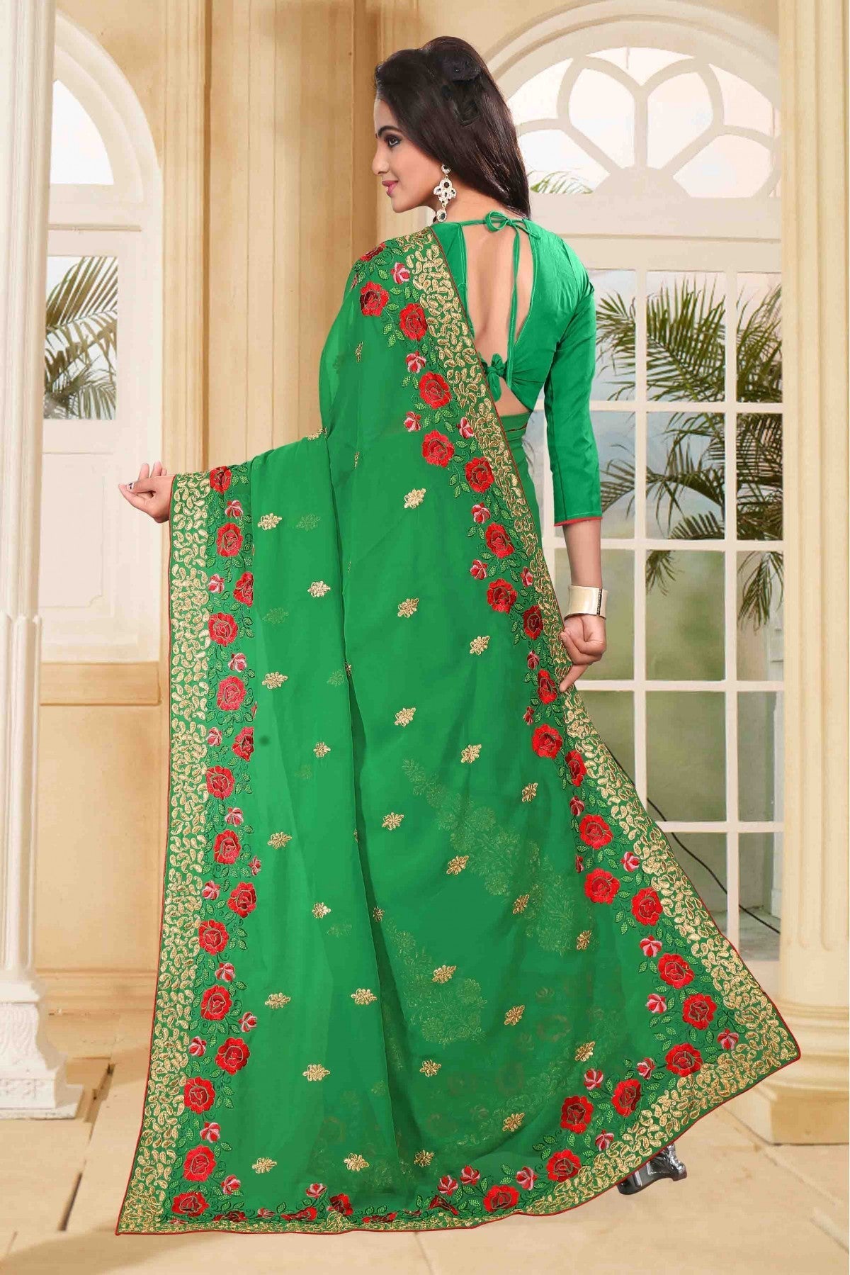 Green Colour Georgette Party Wear Saree VSSD1120399