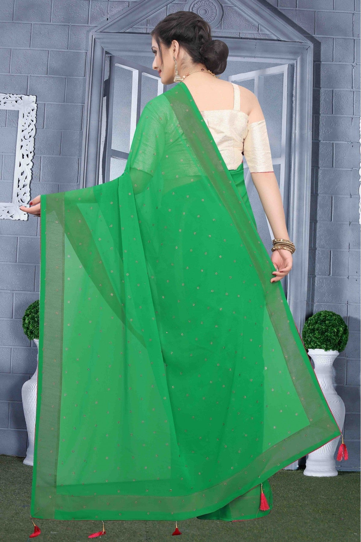 Green Colour Georgette Party Wear Saree VSSD1120578