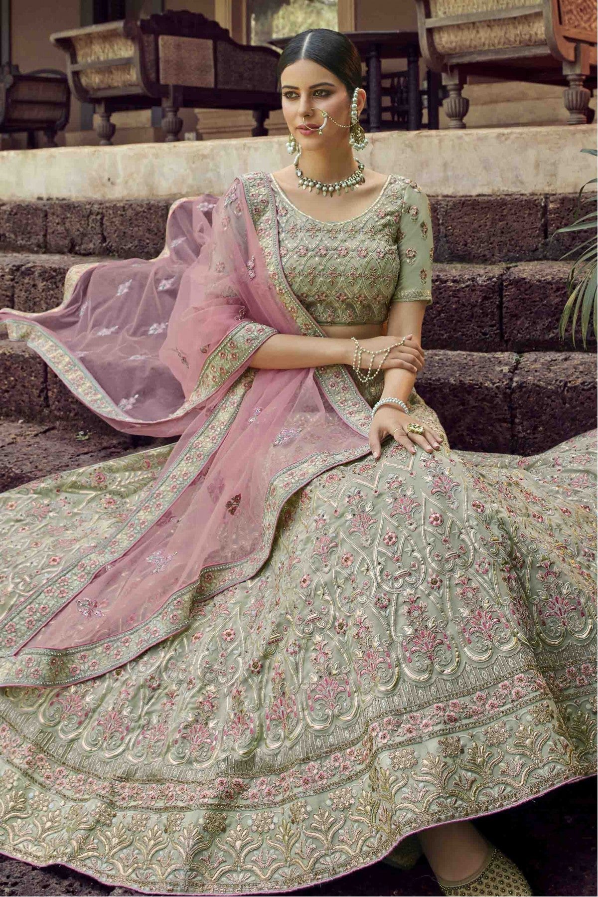 Green Colour Georgette Resham Work Lehenga Choli VSLC1080241