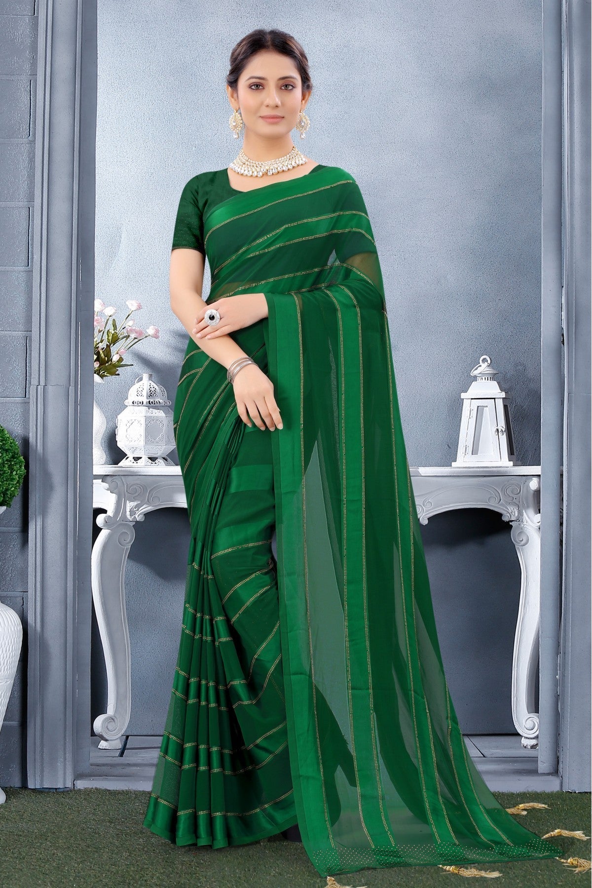 Green Colour Georgette Swarovski Work Saree VSSD1120200