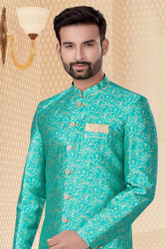 Green Colour Jacquard Sherwani VSSH1040268