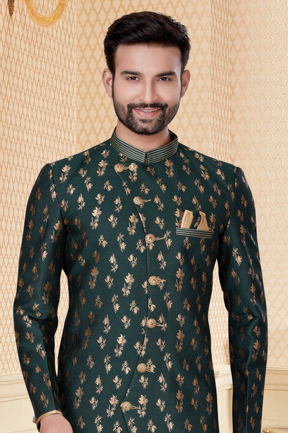 Green Colour Jacquard Sherwani VSSH1040270